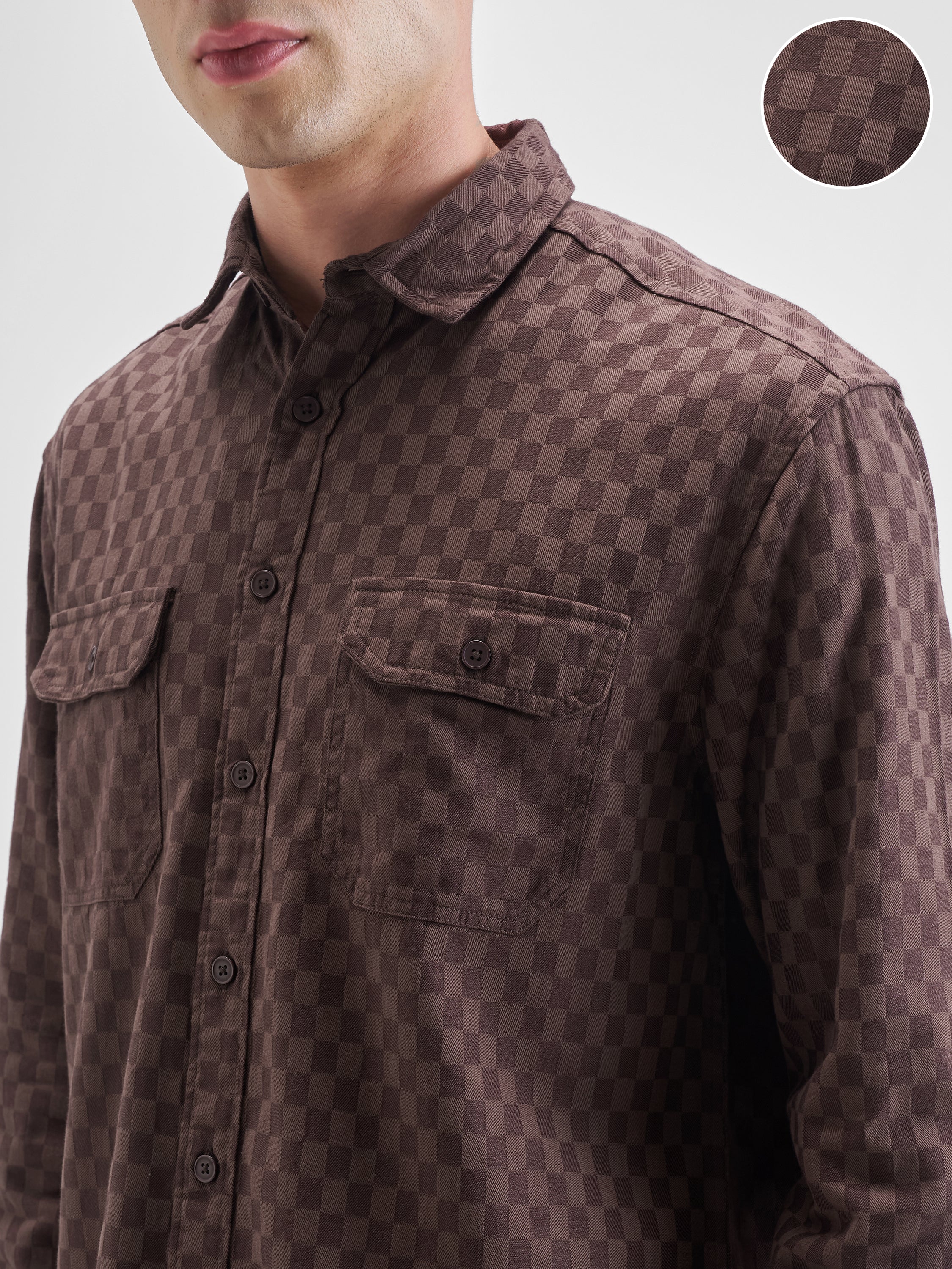 Highlander Men Maroon Self Design Relaxed Fit Casual Shirt - Maroon - Image 5