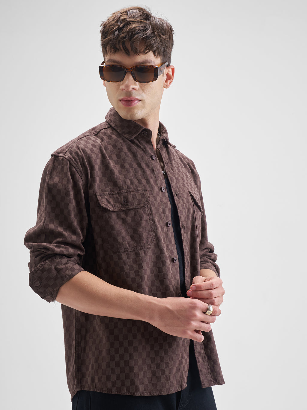 Highlander Men Maroon Self Design Relaxed Fit Casual Shirt - Maroon - Image 6