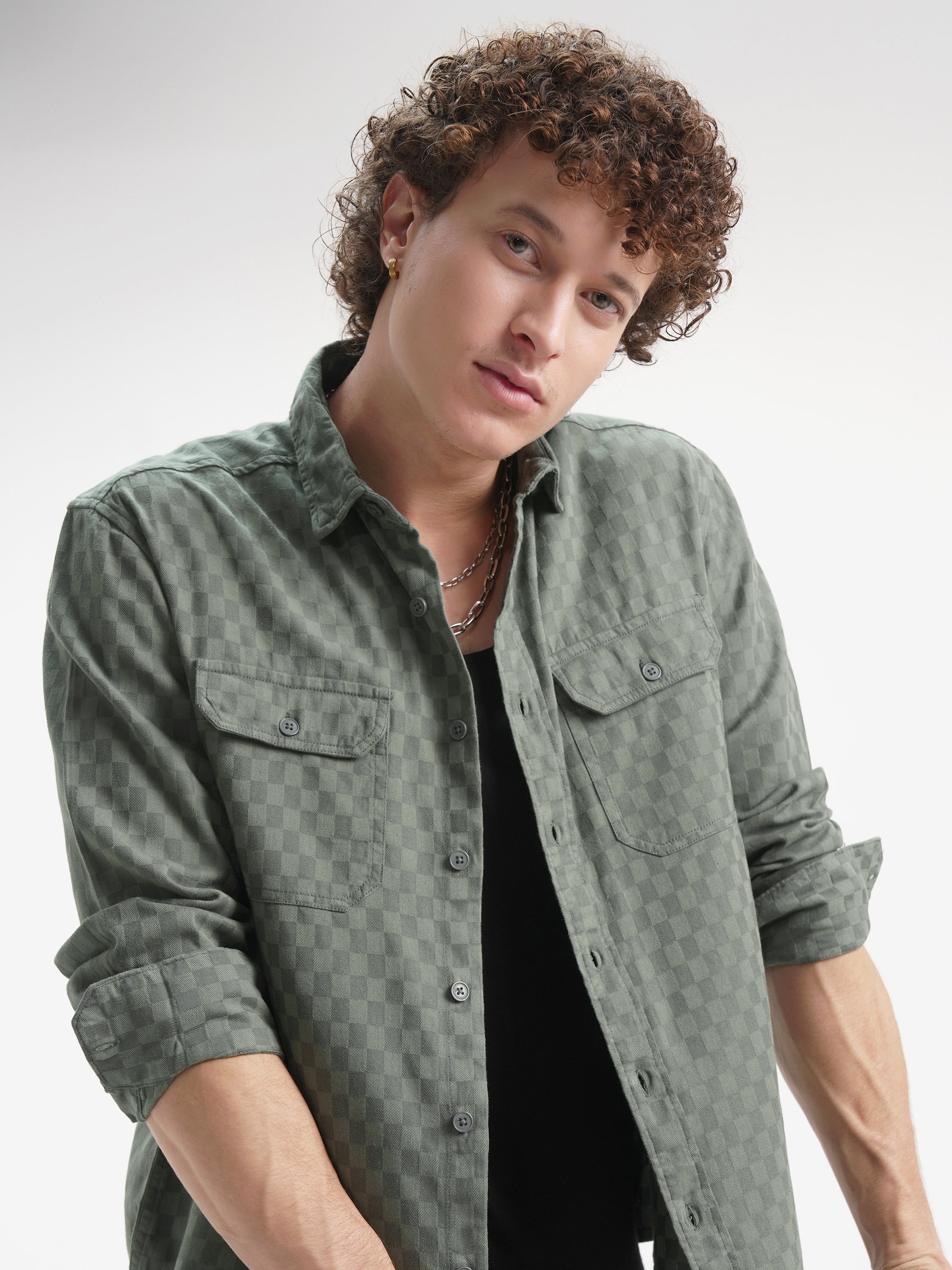 Highlander Men Green Checked Relaxed Fit Casual Shirt - Green - Image 1