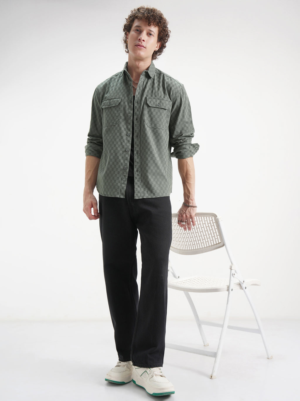 Highlander Men Green Checked Relaxed Fit Casual Shirt - Green - Image 2
