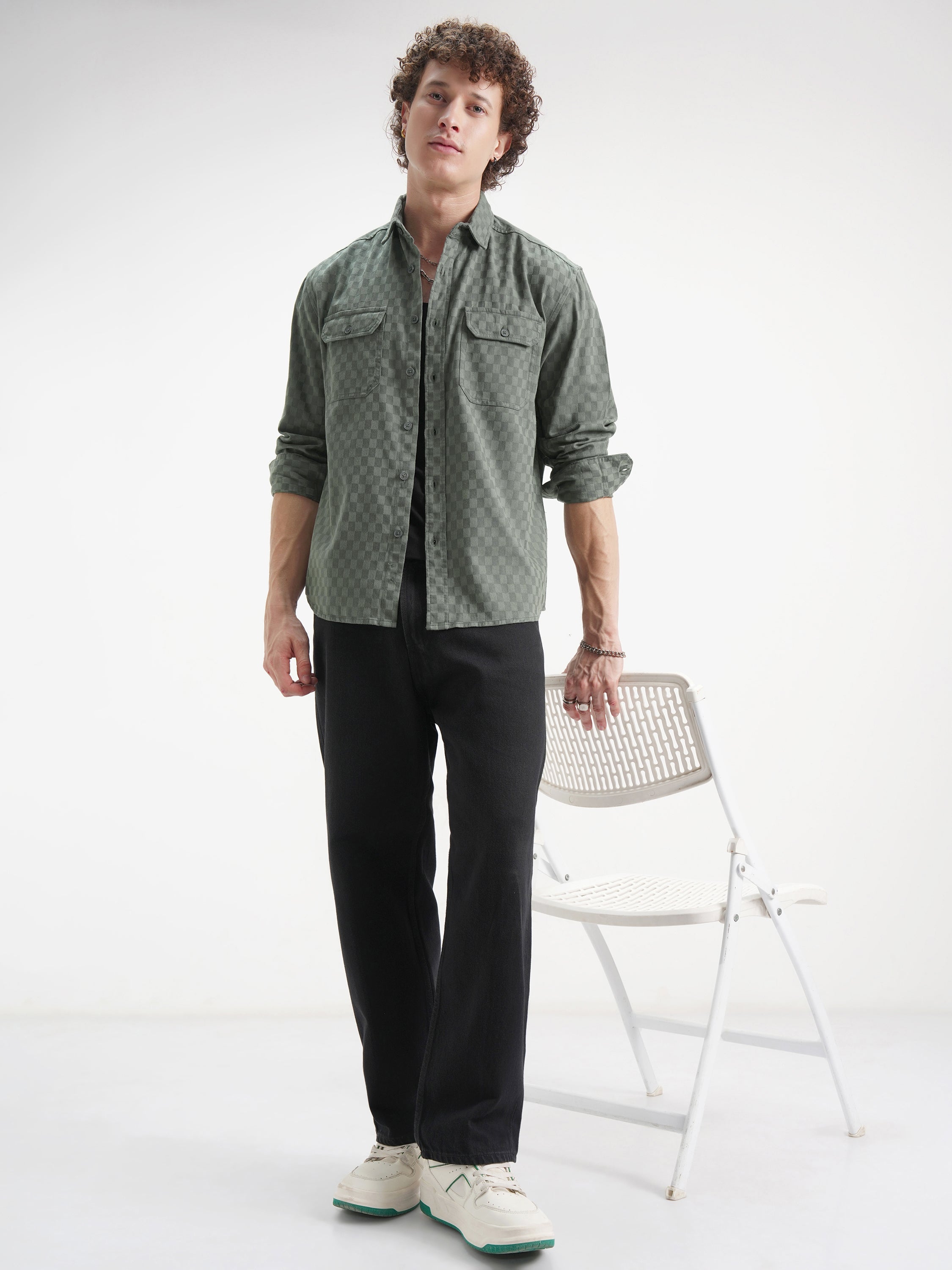 Highlander Men Green Checked Relaxed Fit Casual Shirt - Green - Image 2