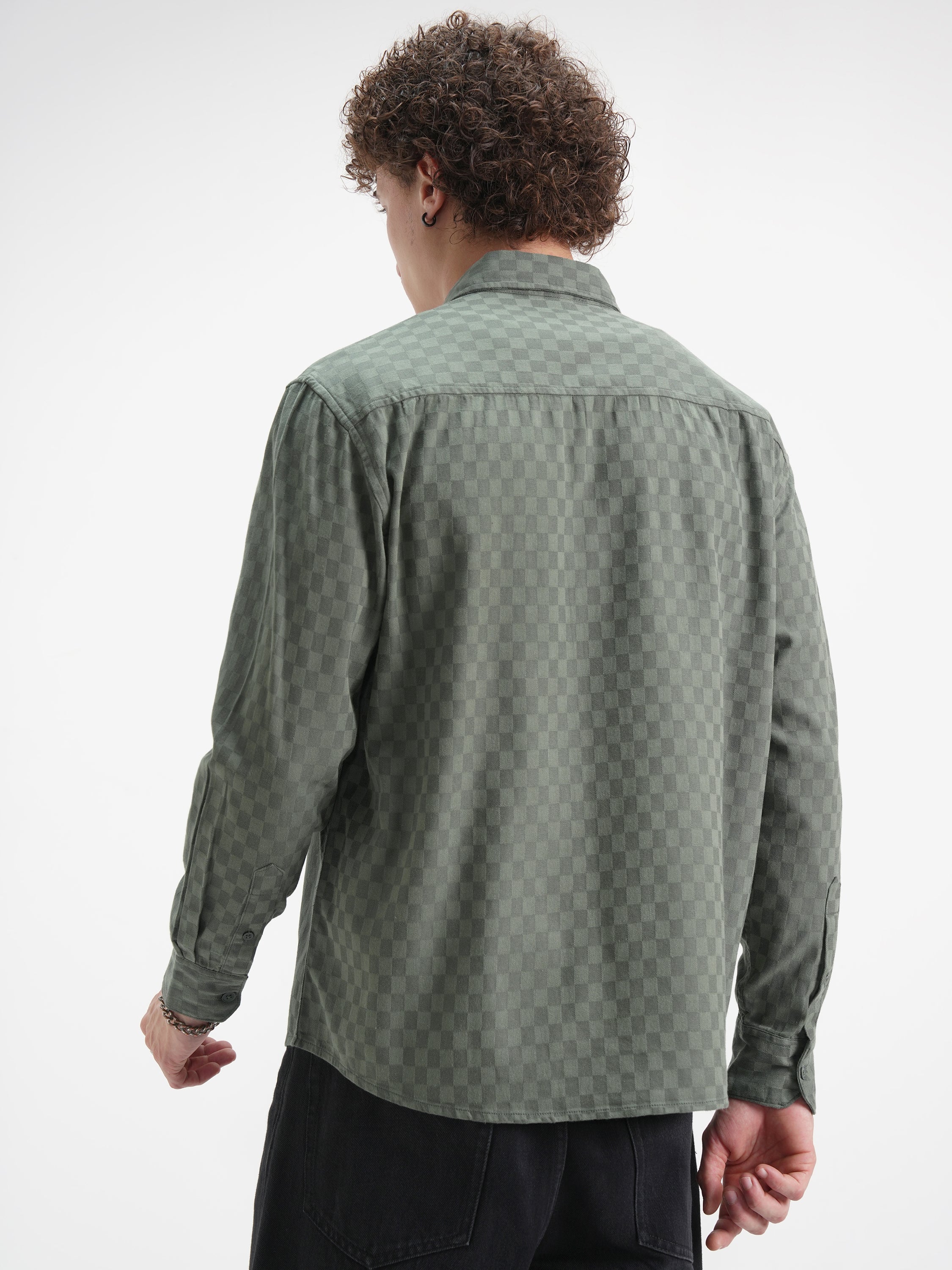 Highlander Men Green Checked Relaxed Fit Casual Shirt - Green - Image 3