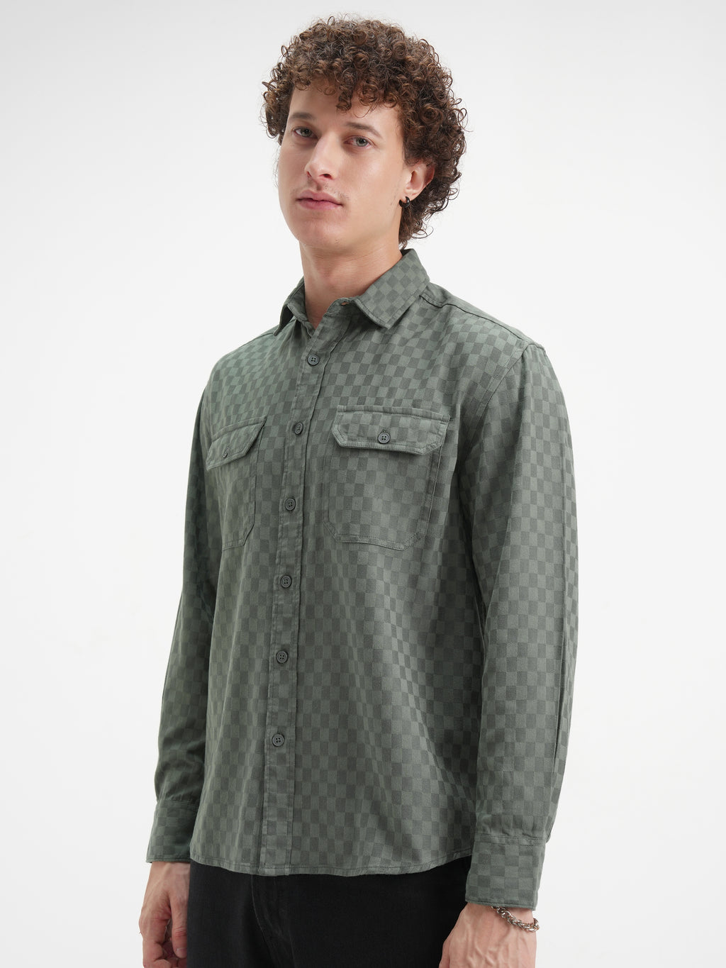 Highlander Men Green Checked Relaxed Fit Casual Shirt - Green - Image 4