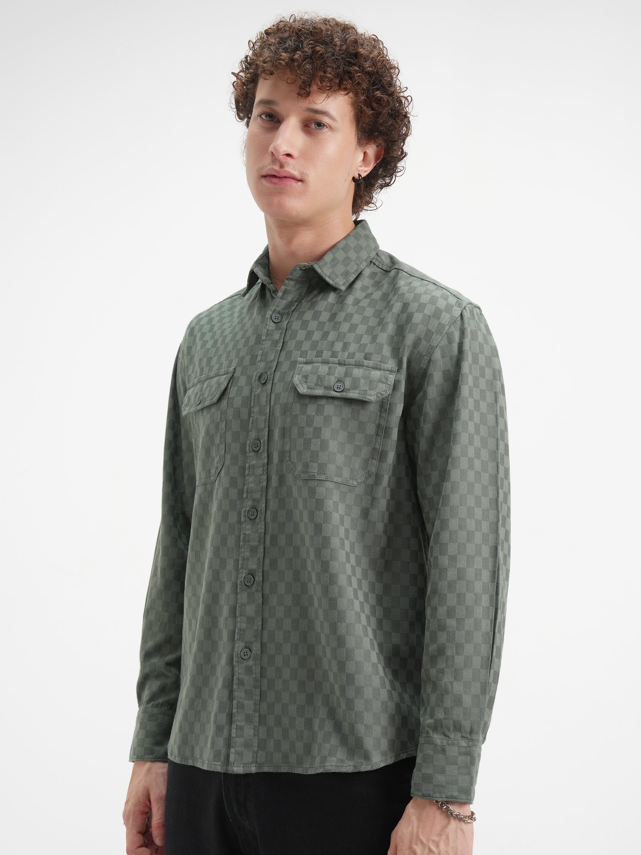 Highlander Men Green Checked Relaxed Fit Casual Shirt - Green - Image 4
