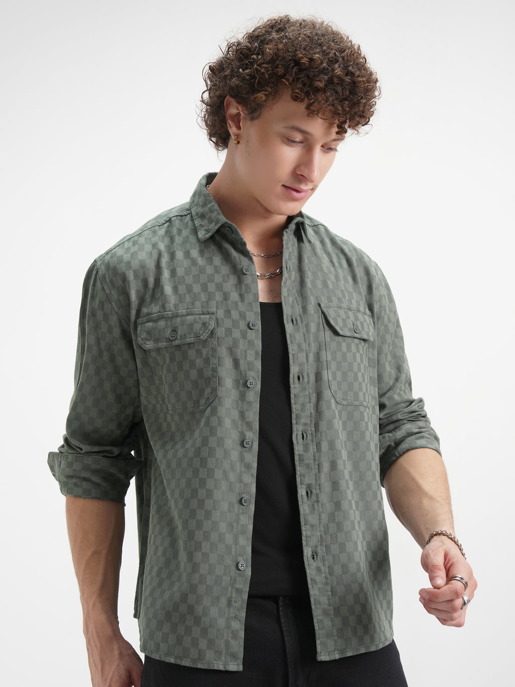 Highlander Men Green Checked Relaxed Fit Casual Shirt - Green - Image 6