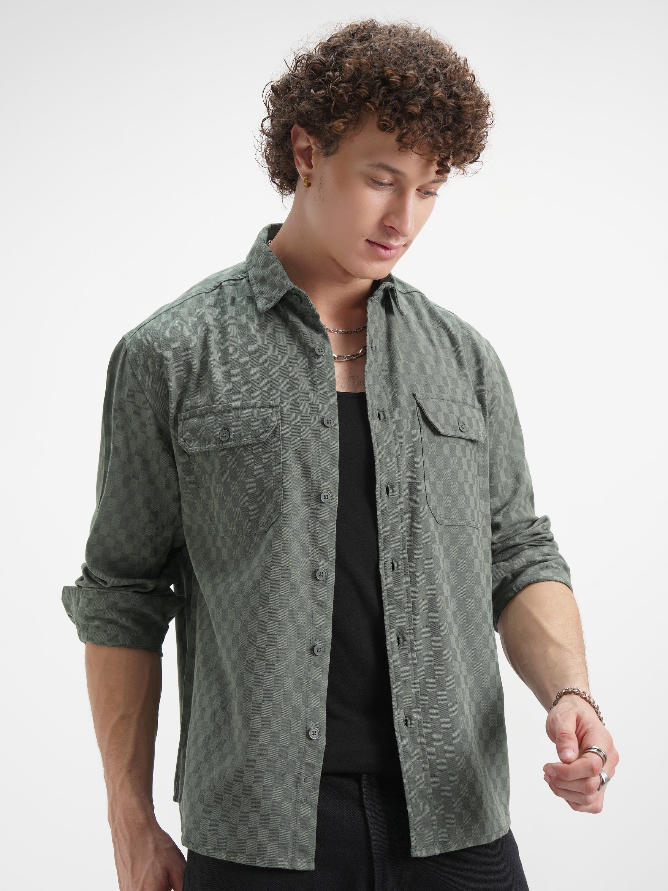 Highlander Men Green Checked Relaxed Fit Casual Shirt - Green - Image 6