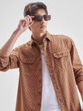 Highlander Men Rust Self Design Relaxed Fit Casual Shirt - Rust - Image 1