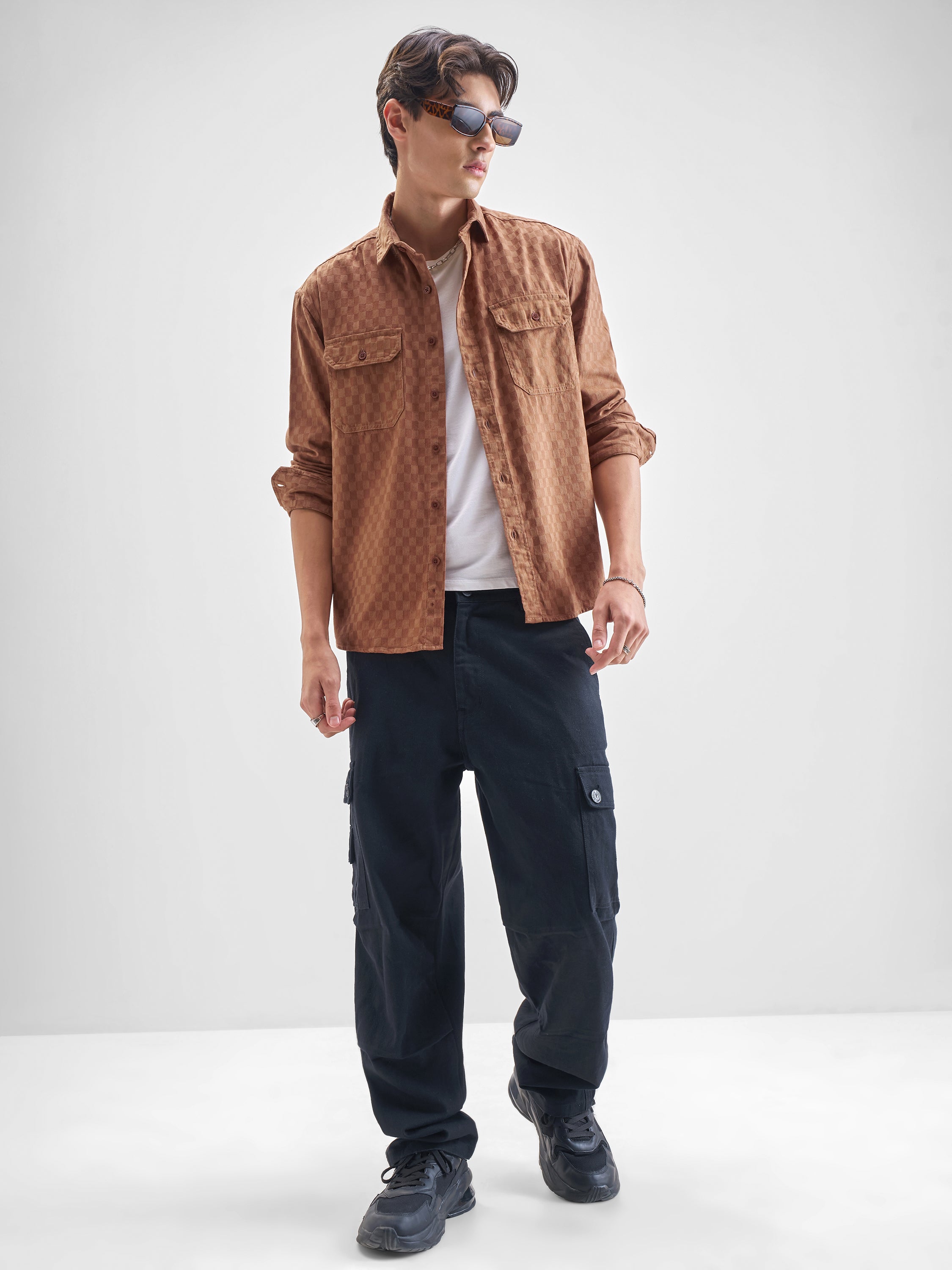 Highlander Men Rust Self Design Relaxed Fit Casual Shirt - Rust - Image 2