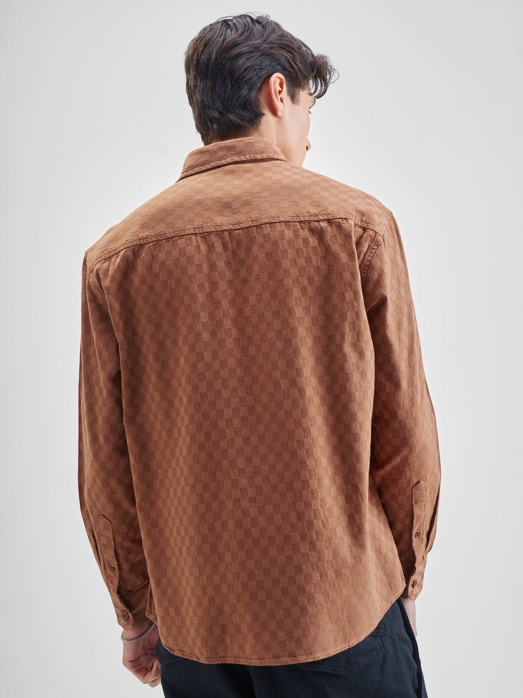 Highlander Men Rust Self Design Relaxed Fit Casual Shirt - Rust - Image 3