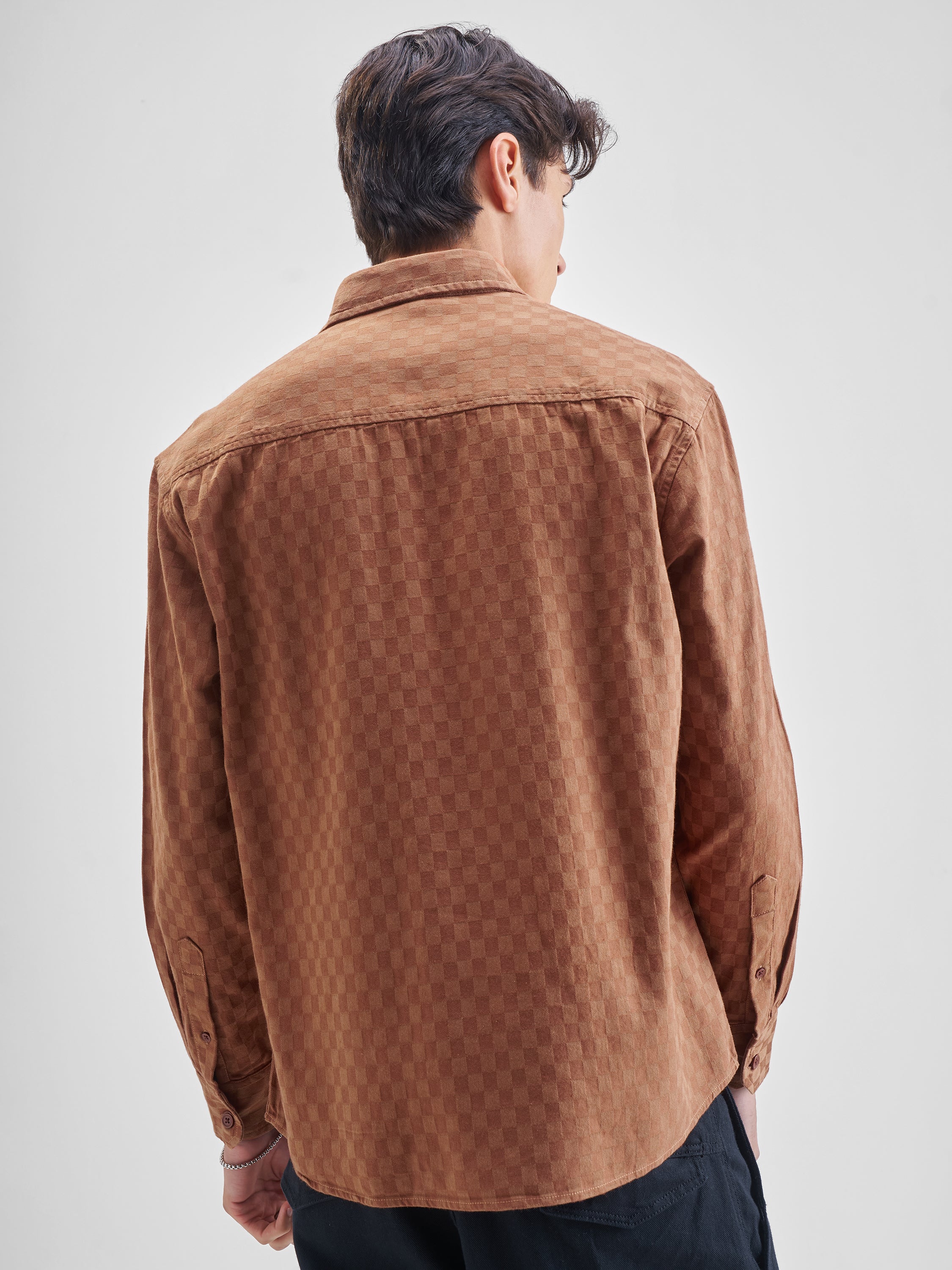 Highlander Men Rust Self Design Relaxed Fit Casual Shirt - Rust - Image 3