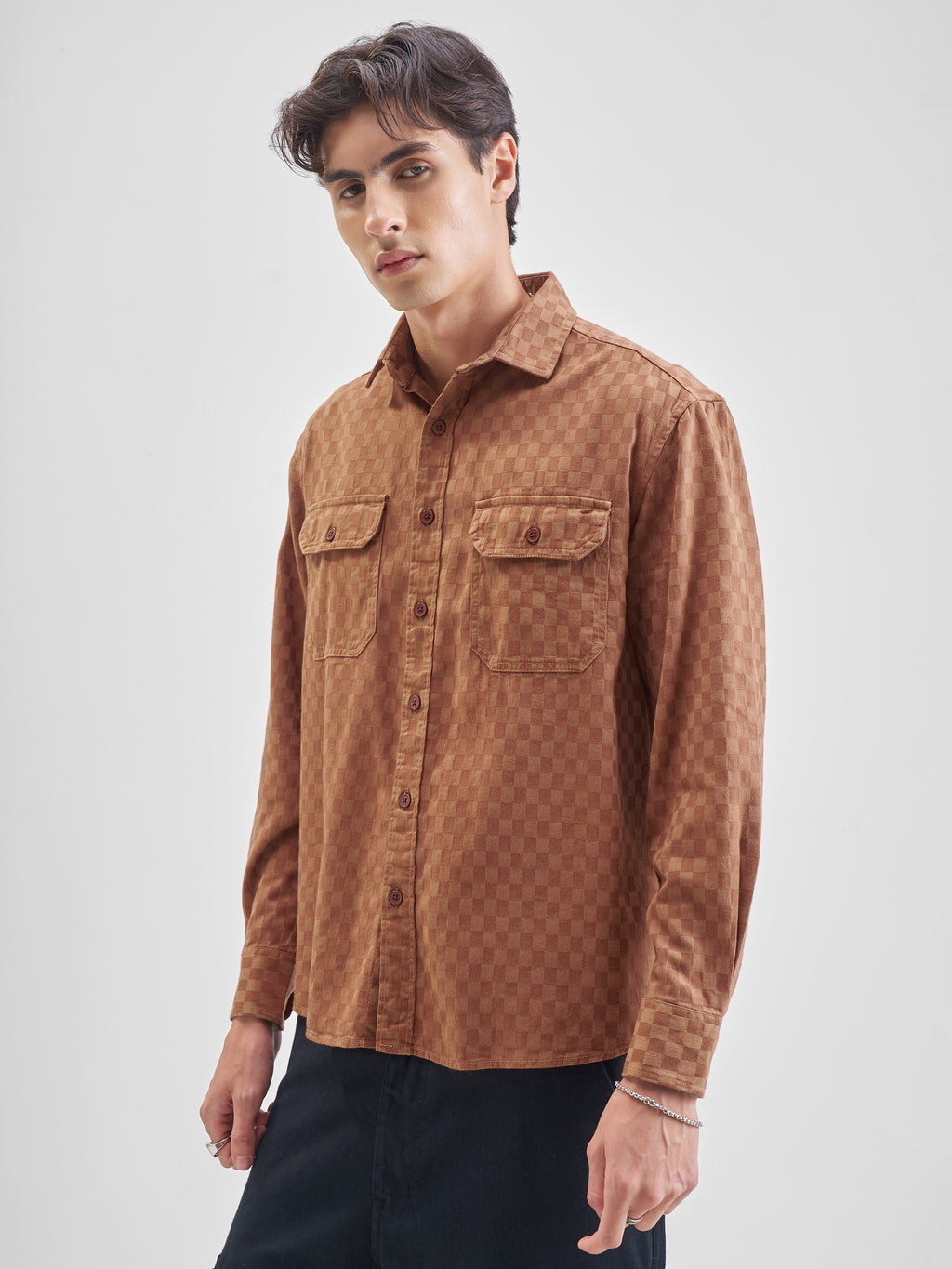 Highlander Men Rust Self Design Relaxed Fit Casual Shirt - Rust - Image 4