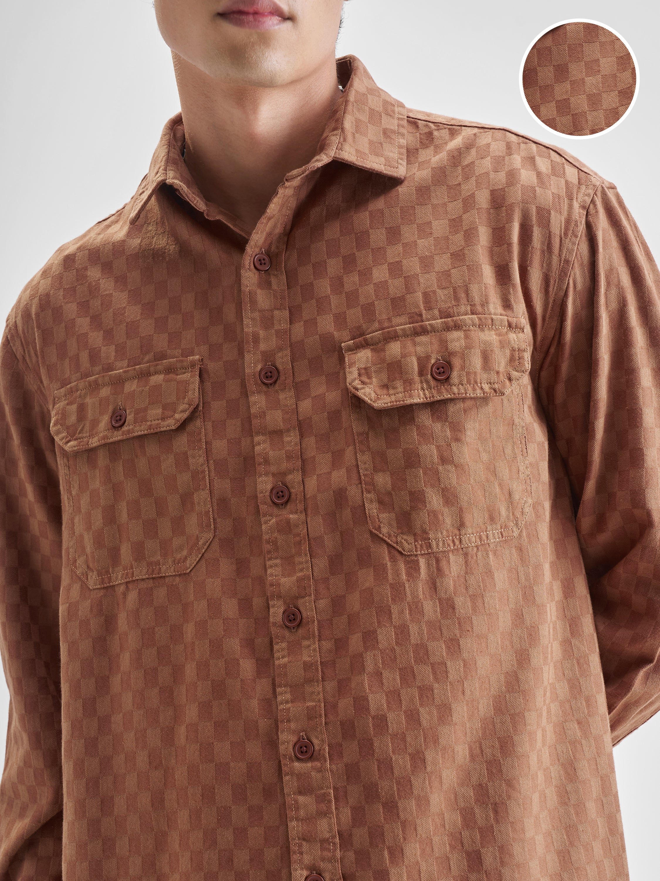 Highlander Men Rust Self Design Relaxed Fit Casual Shirt - Rust - Image 5