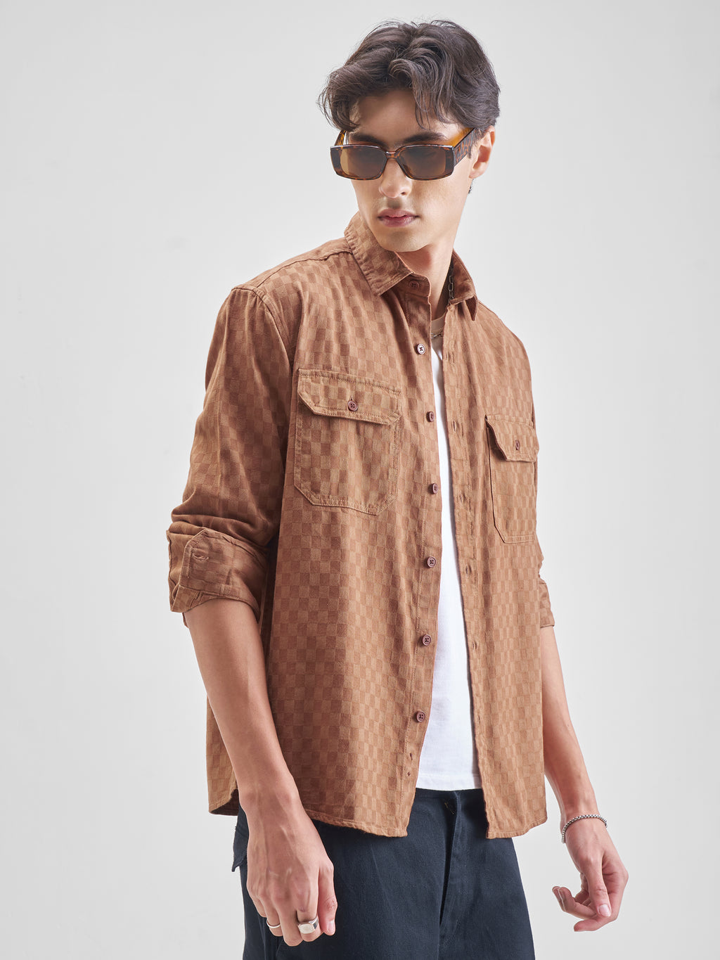 Highlander Men Rust Self Design Relaxed Fit Casual Shirt - Rust - Image 6