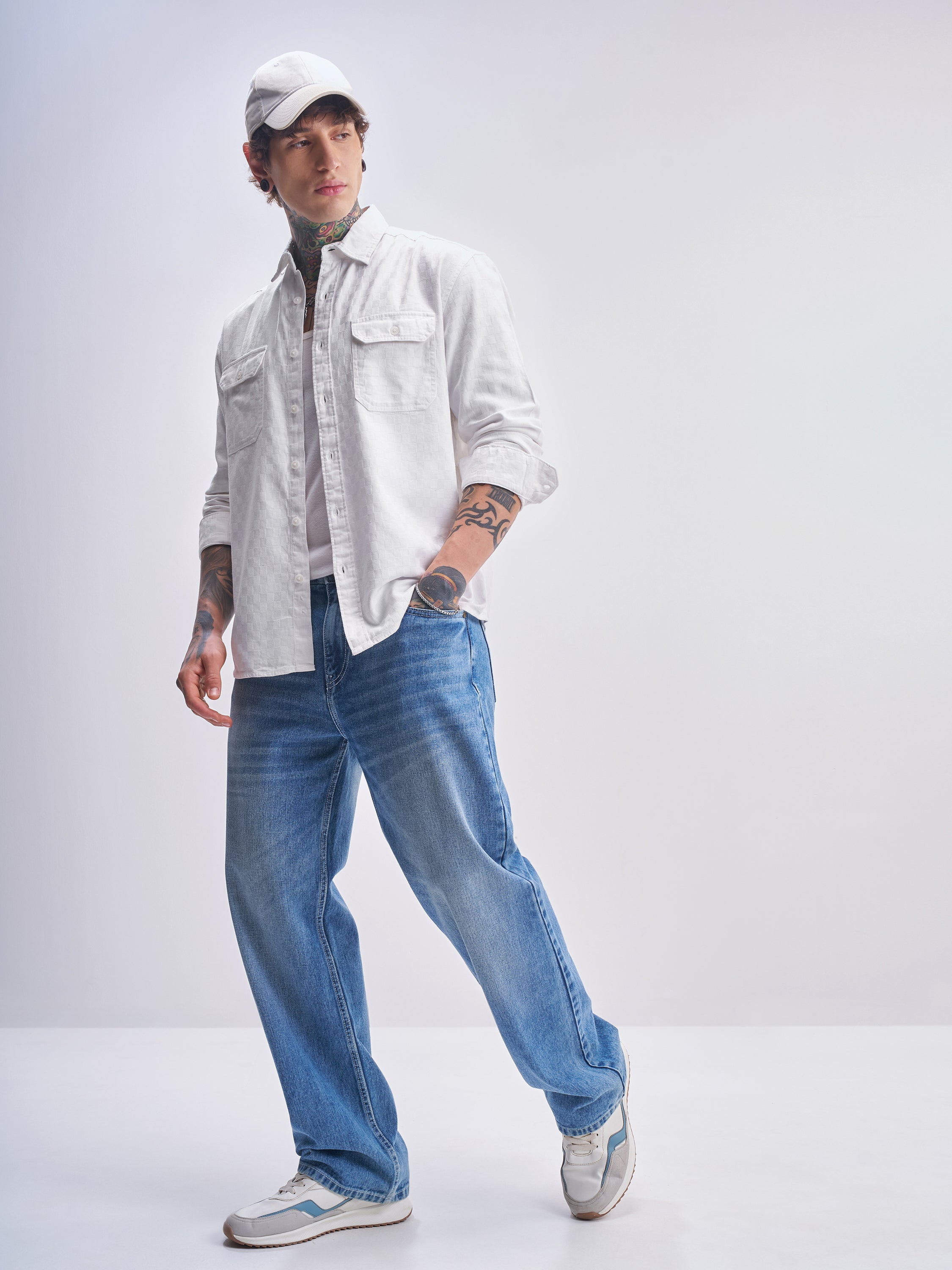 Highlander Men White Self Design Relaxed Fit Casual Shirt - White - Image 2