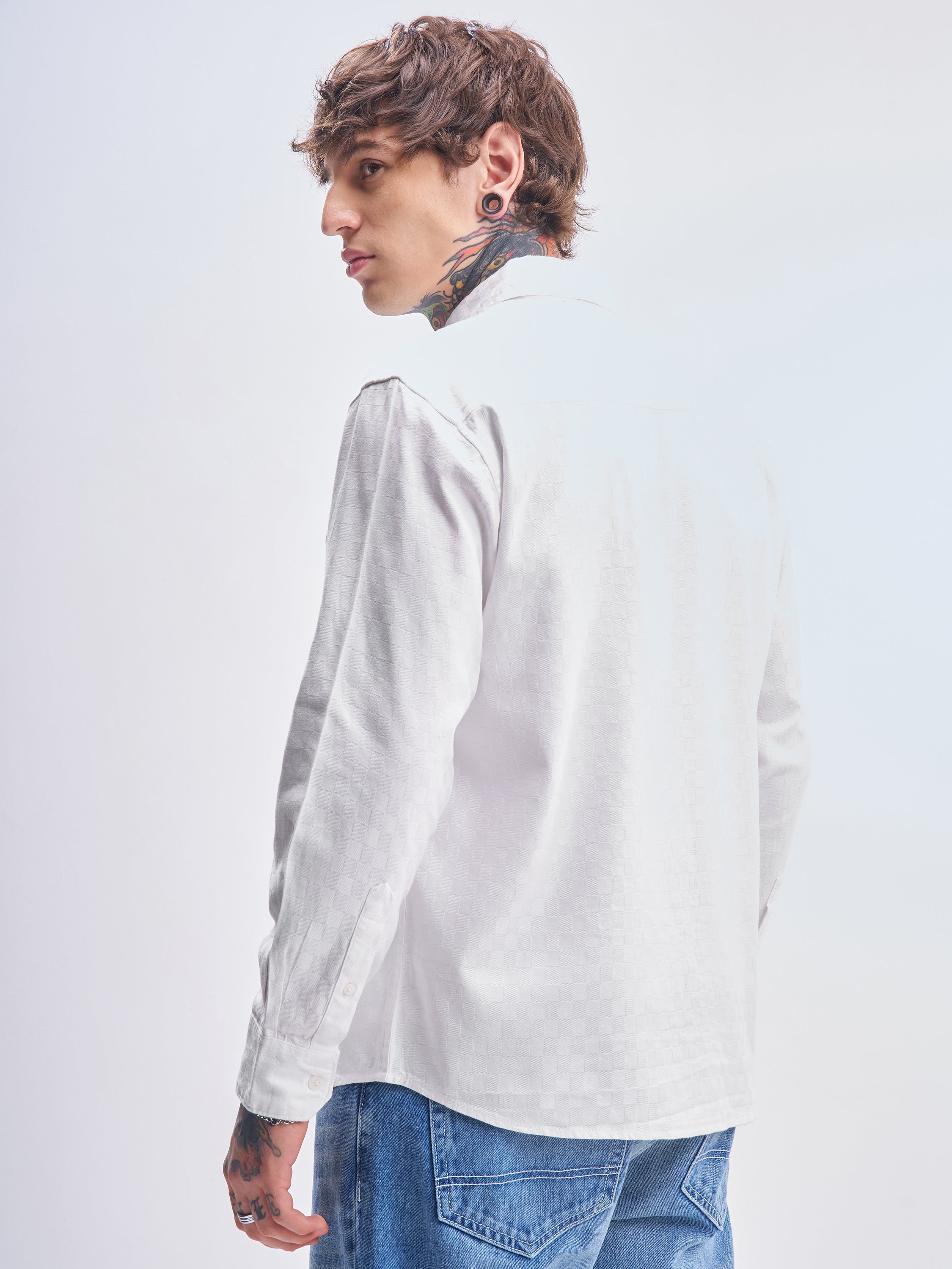 Highlander Men White Self Design Relaxed Fit Casual Shirt - White - Image 3