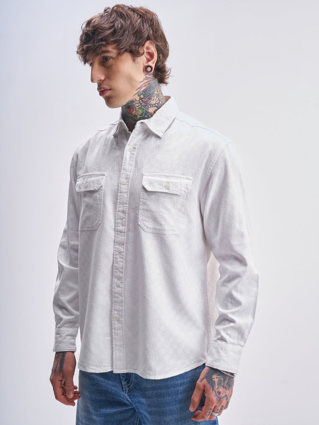 Highlander Men White Self Design Relaxed Fit Casual Shirt - White - Image 4