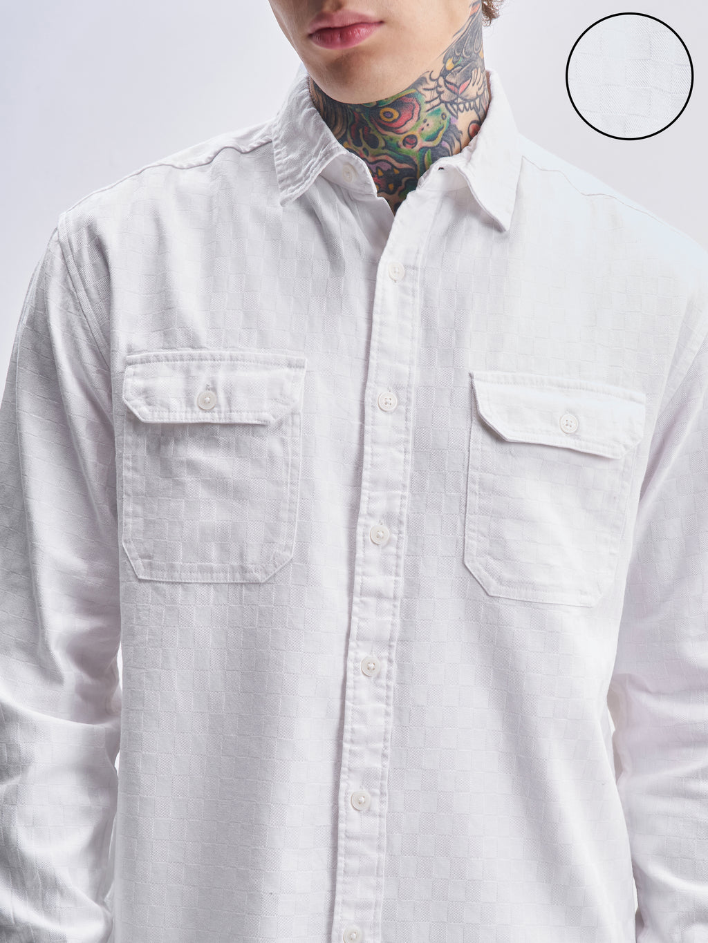 Highlander Men White Self Design Relaxed Fit Casual Shirt - White - Image 5