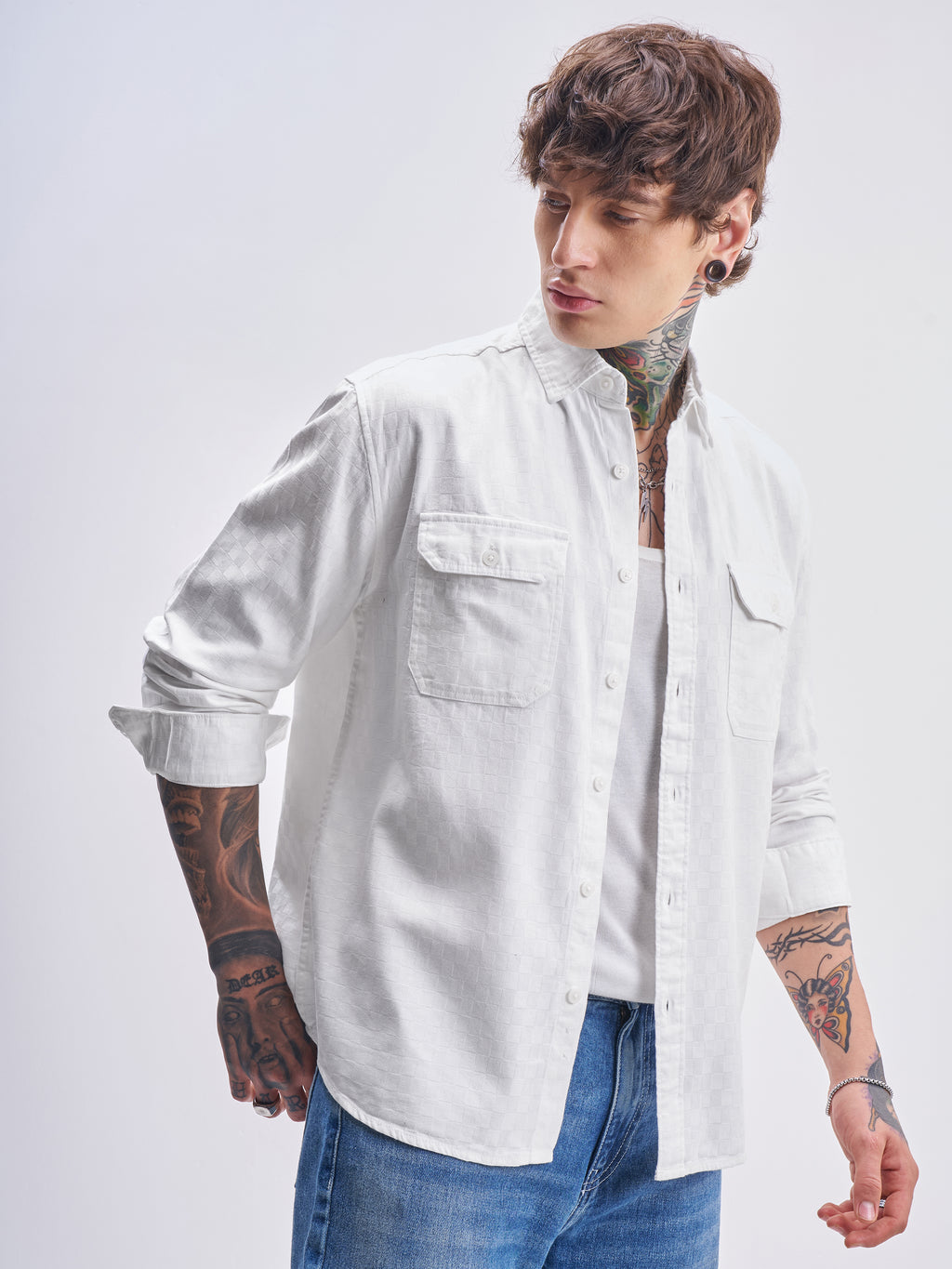 Highlander Men White Self Design Relaxed Fit Casual Shirt - White - Image 6