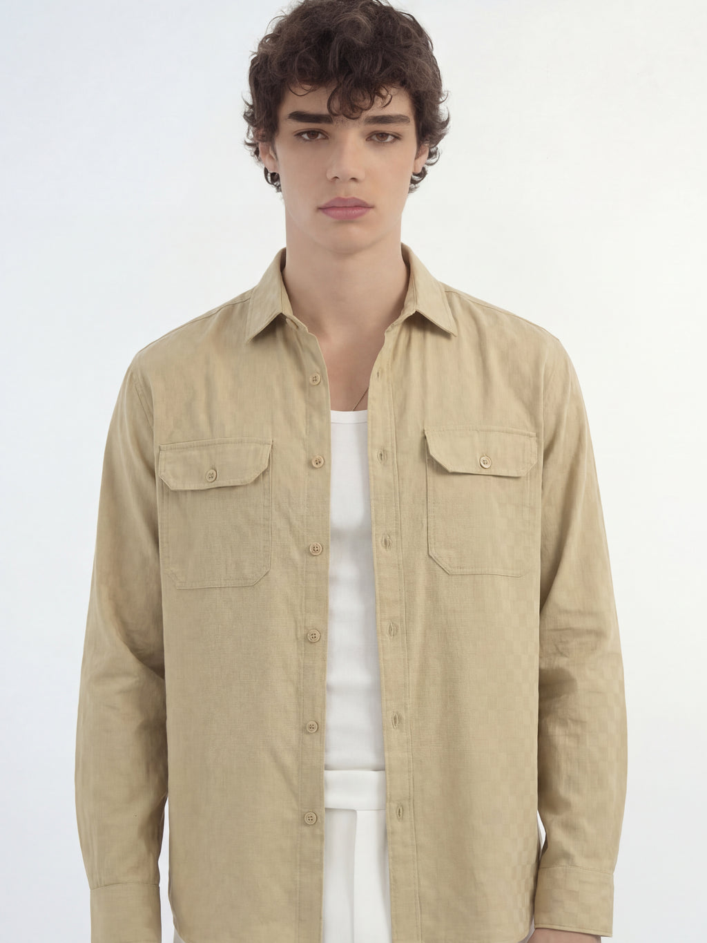 Highlander Men Beige Self Design Relaxed Fit Casual Shirt - Beige - Image 1