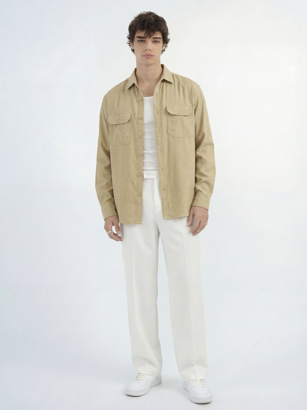 Highlander Men Beige Self Design Relaxed Fit Casual Shirt - Beige - Image 2