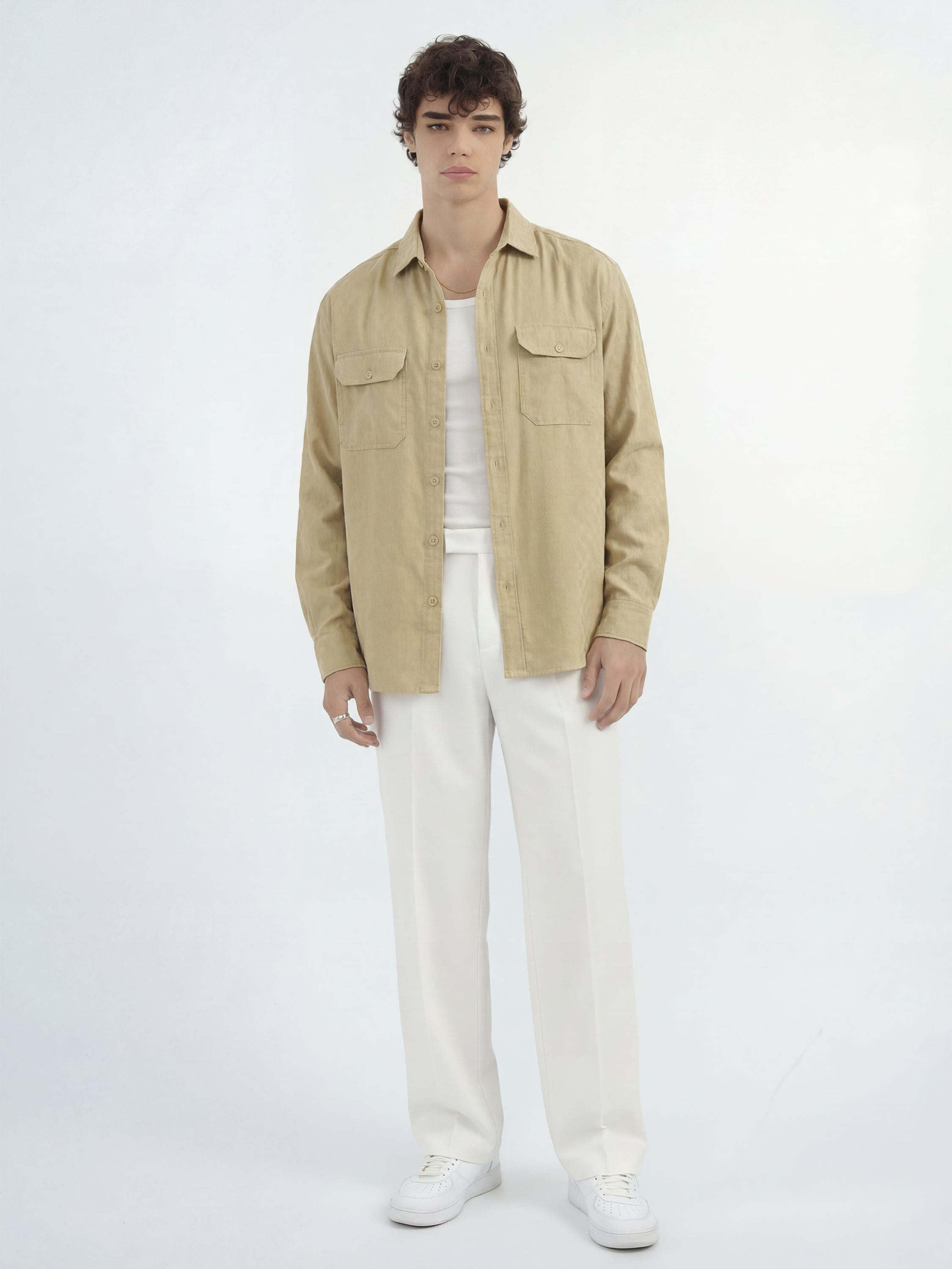 Highlander Men Beige Self Design Relaxed Fit Casual Shirt - Beige - Image 2