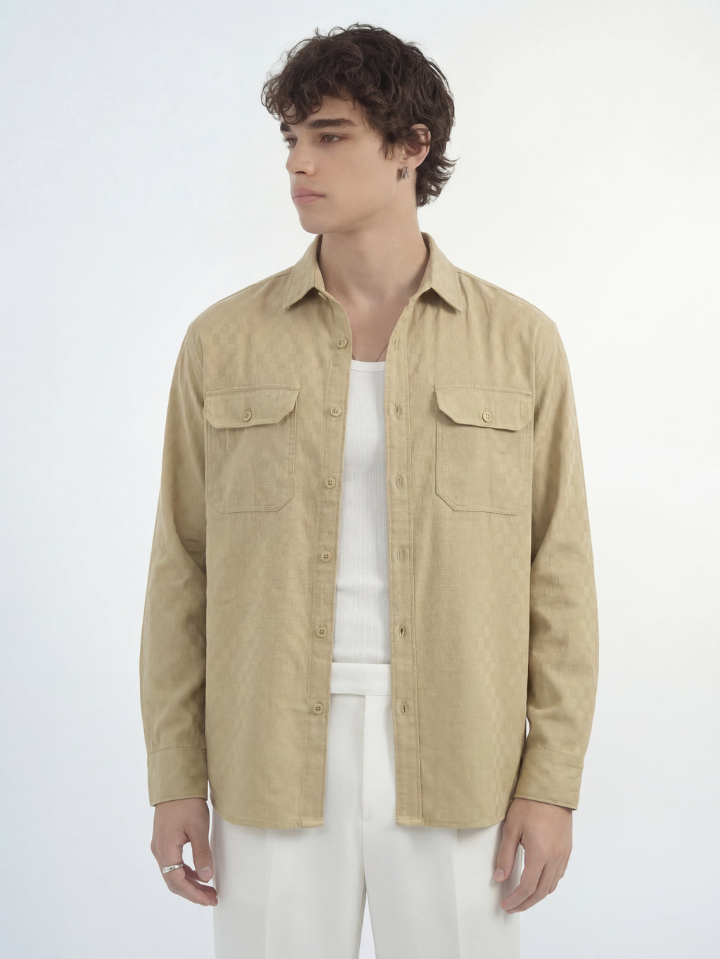 Highlander Men Beige Self Design Relaxed Fit Casual Shirt - Beige - Image 4
