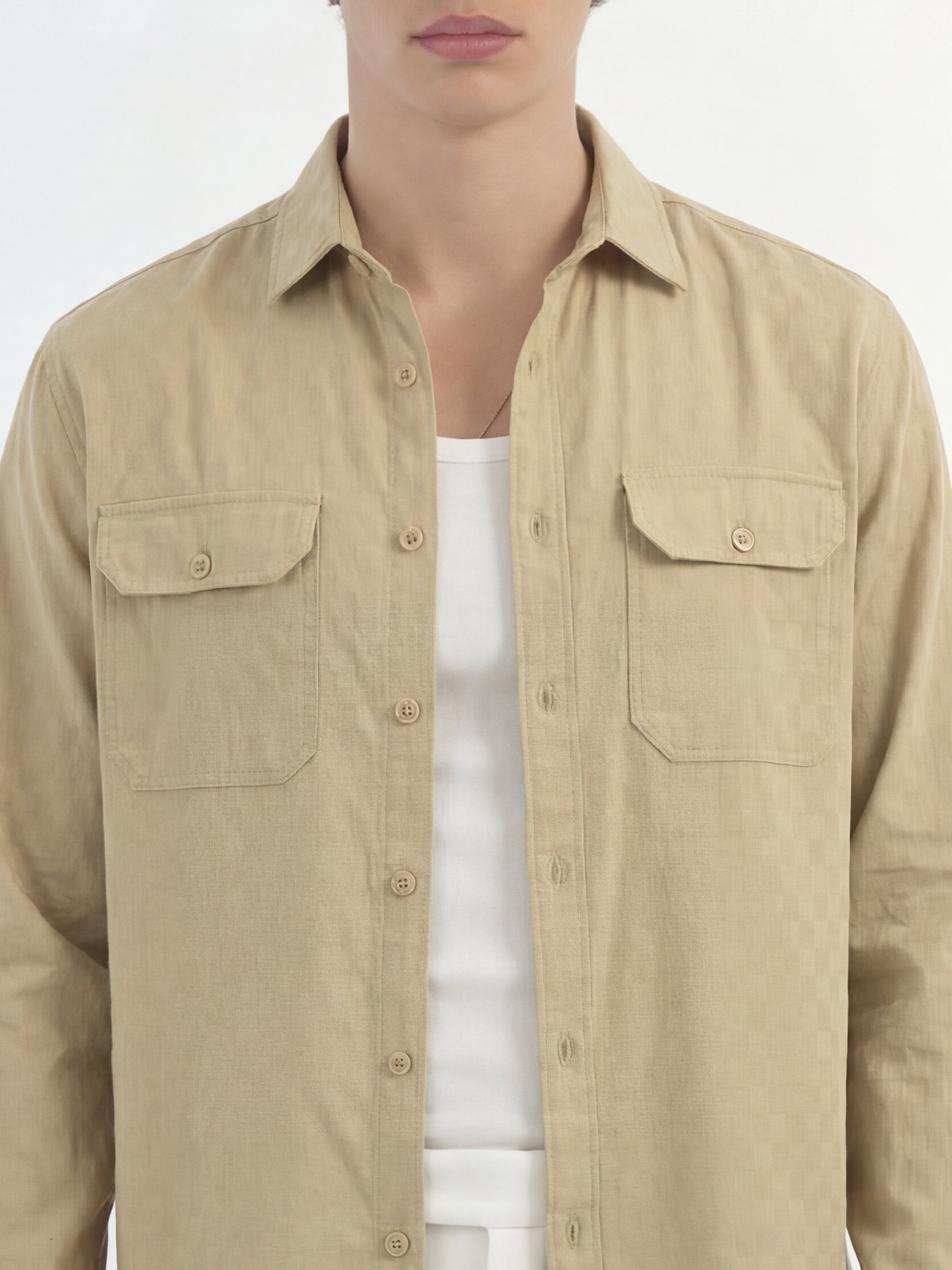 Highlander Men Beige Self Design Relaxed Fit Casual Shirt - Beige - Image 5