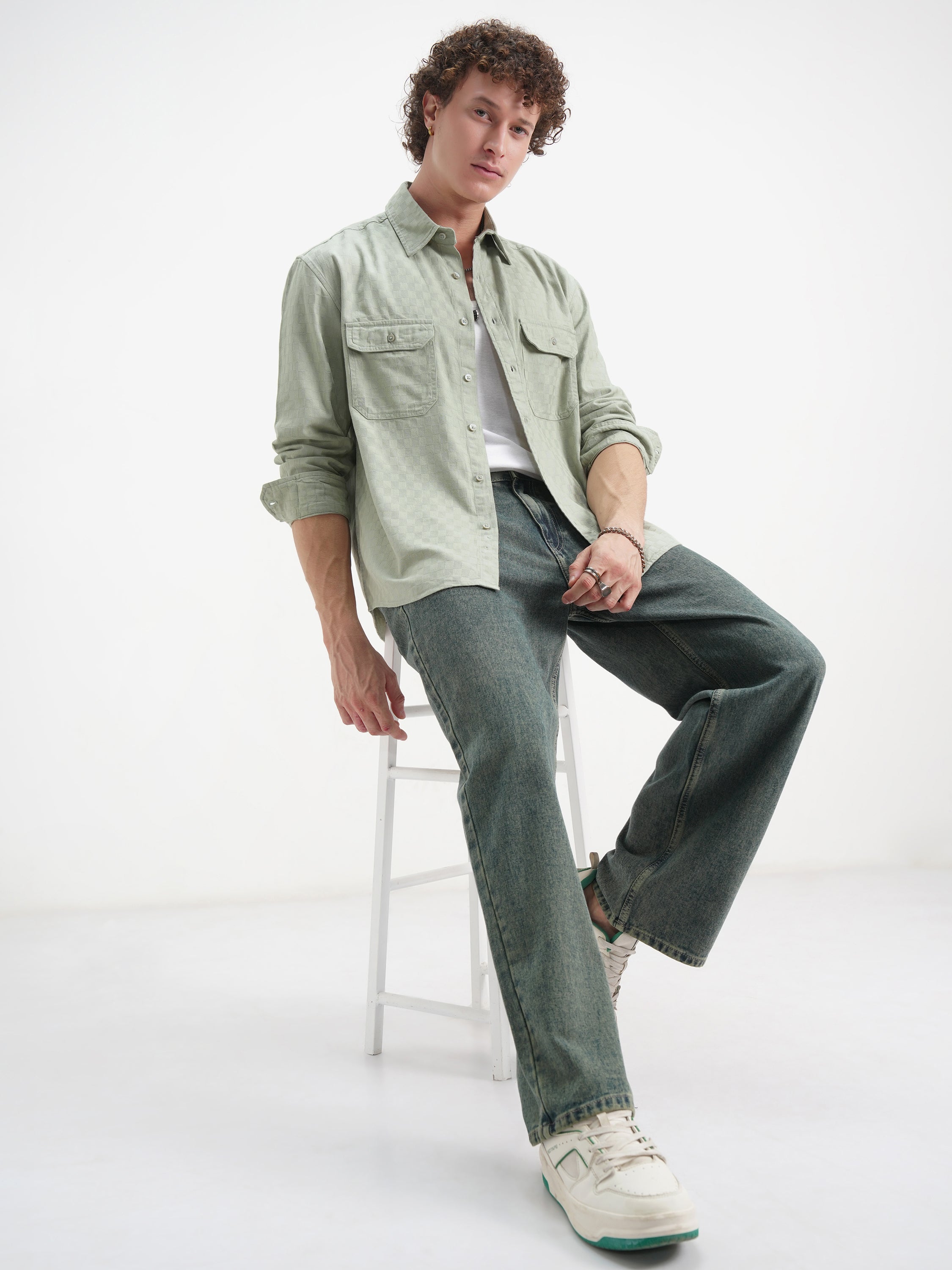 Highlander Men Green Checked Relaxed Fit Casual Shirt - Green - Image 2