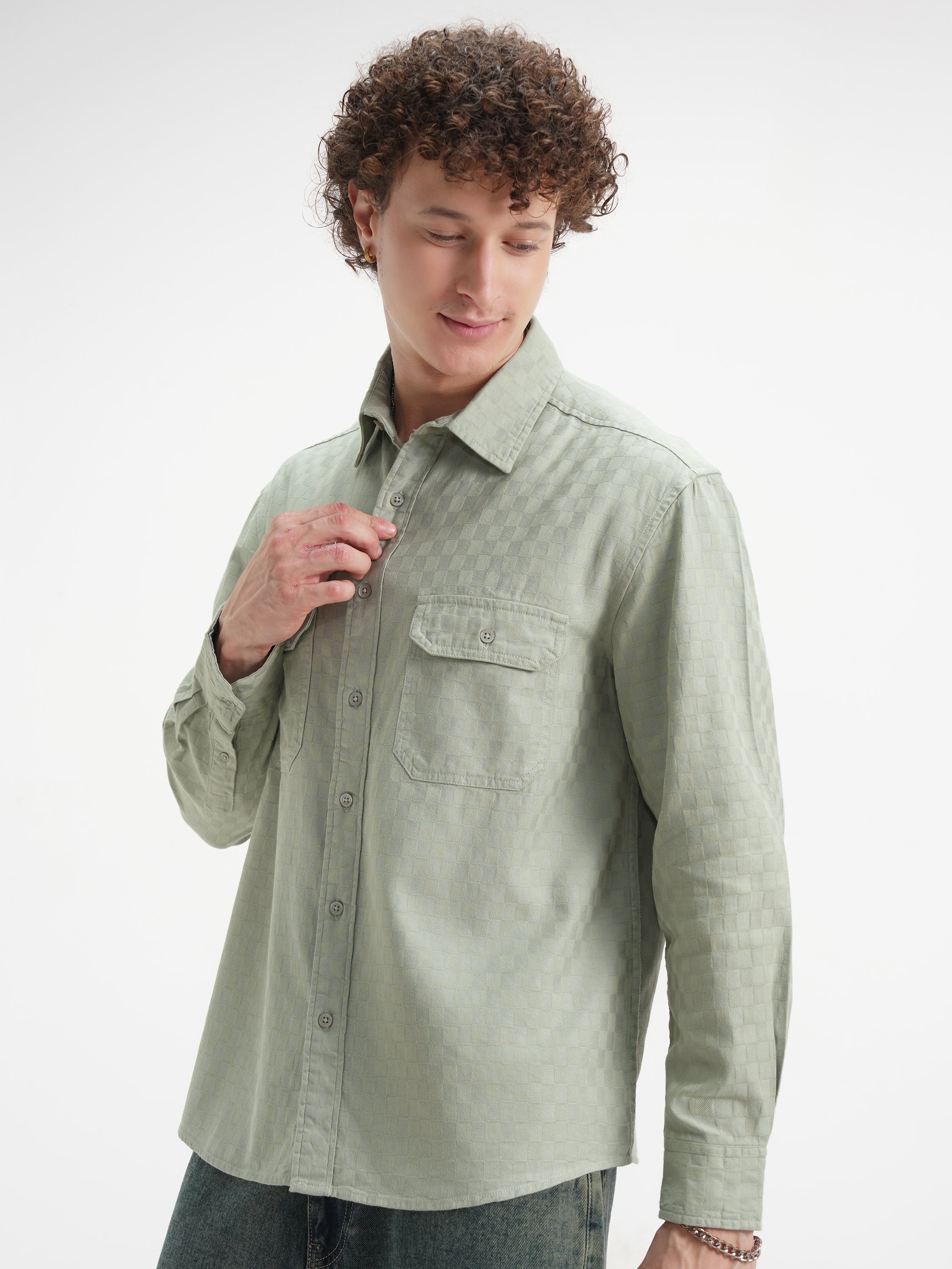 Highlander Men Green Checked Relaxed Fit Casual Shirt - Green - Image 4