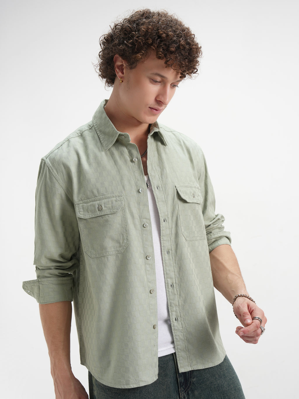Highlander Men Green Checked Relaxed Fit Casual Shirt - Green - Image 6