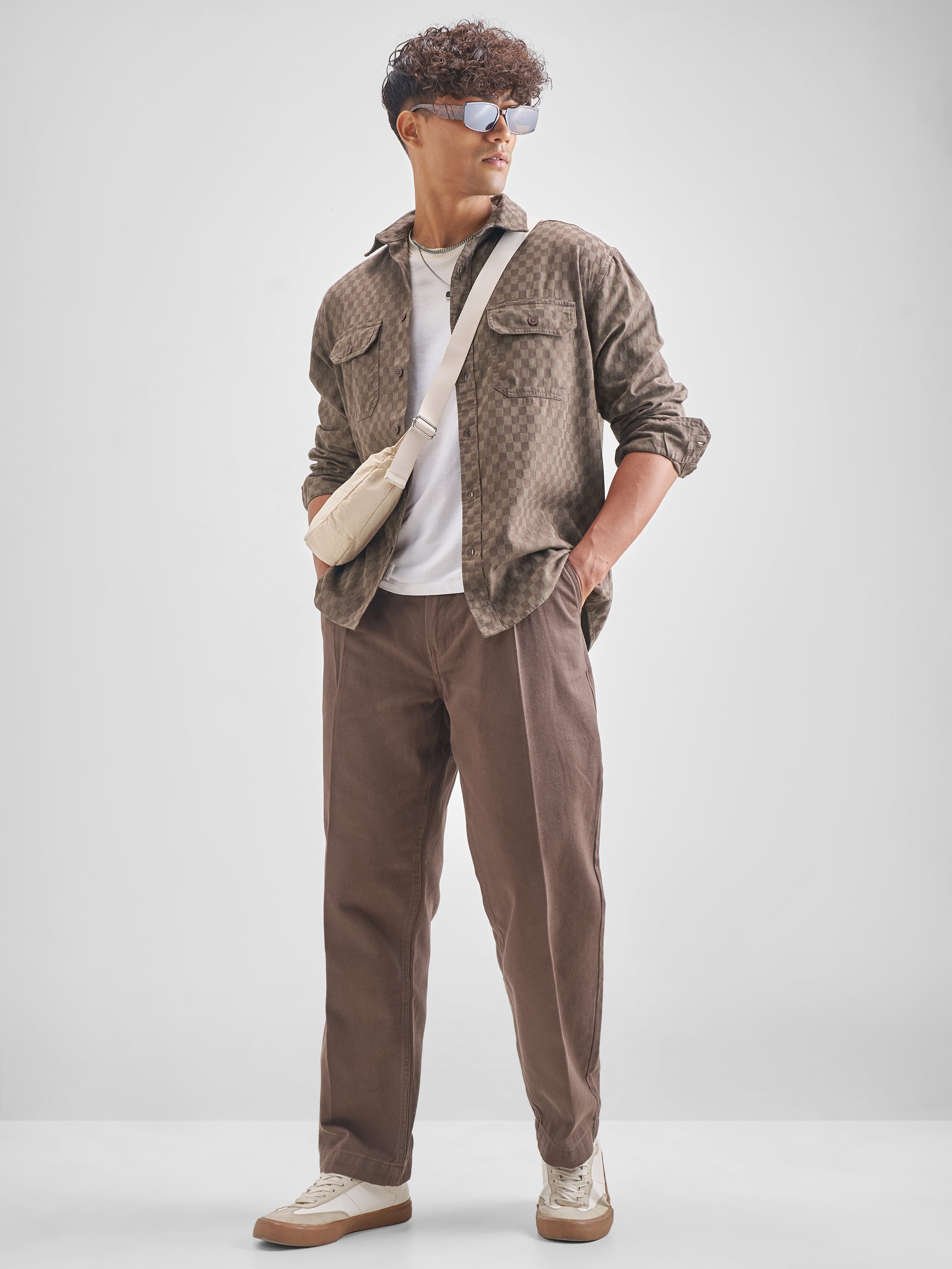 Highlander Men Self Design Relaxed Fit Casual Shirt - Brown - Image 2