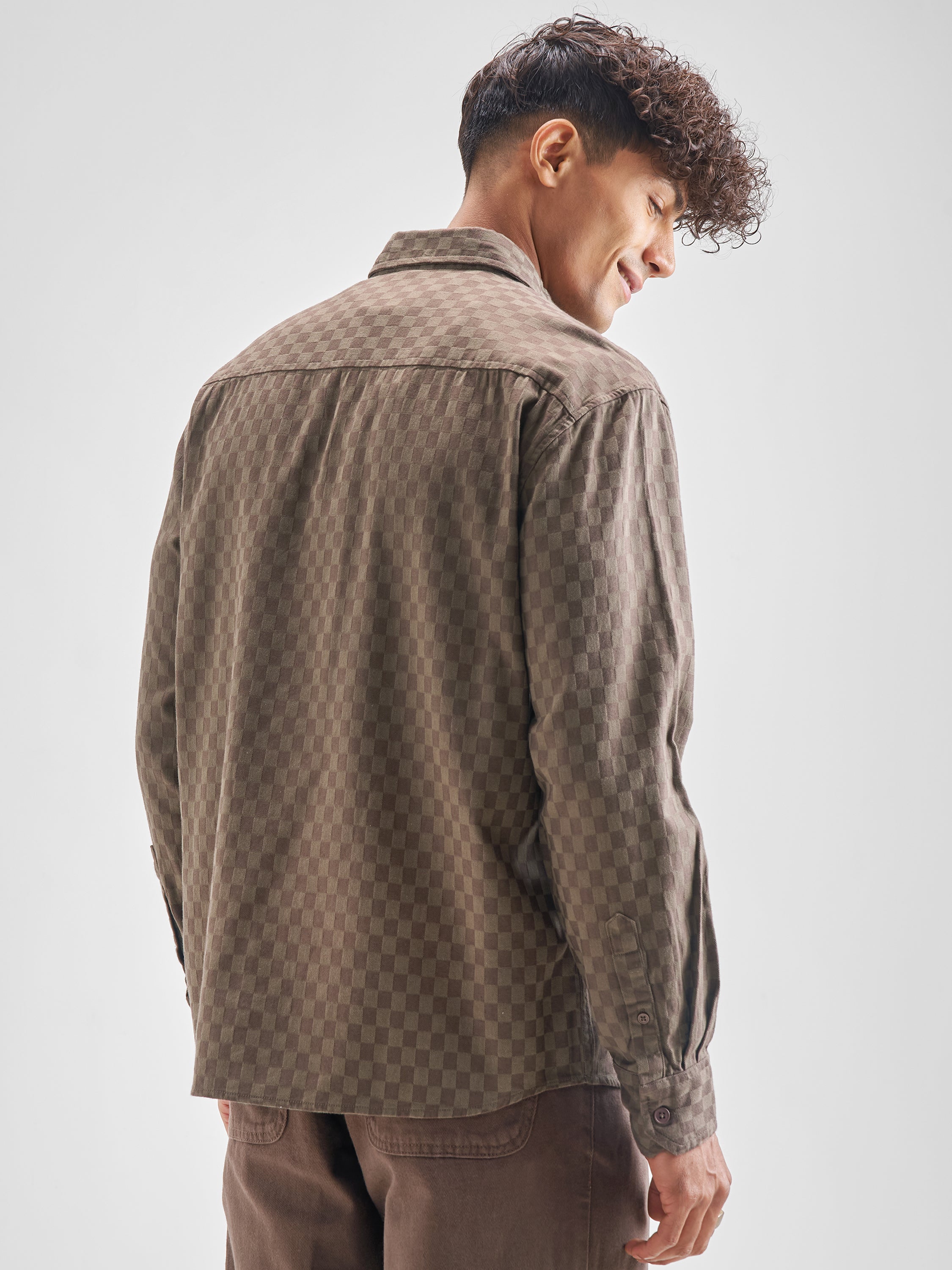 Highlander Men Self Design Relaxed Fit Casual Shirt - Brown - Image 3