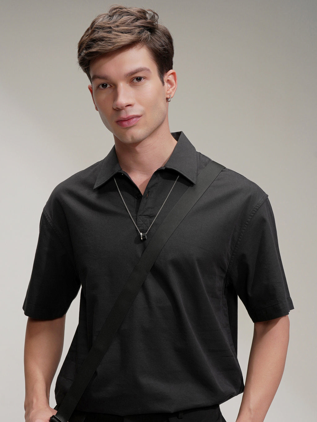 Highlander Men Black Self Design Oversized Fit Casual Shirt - Black - Image 1