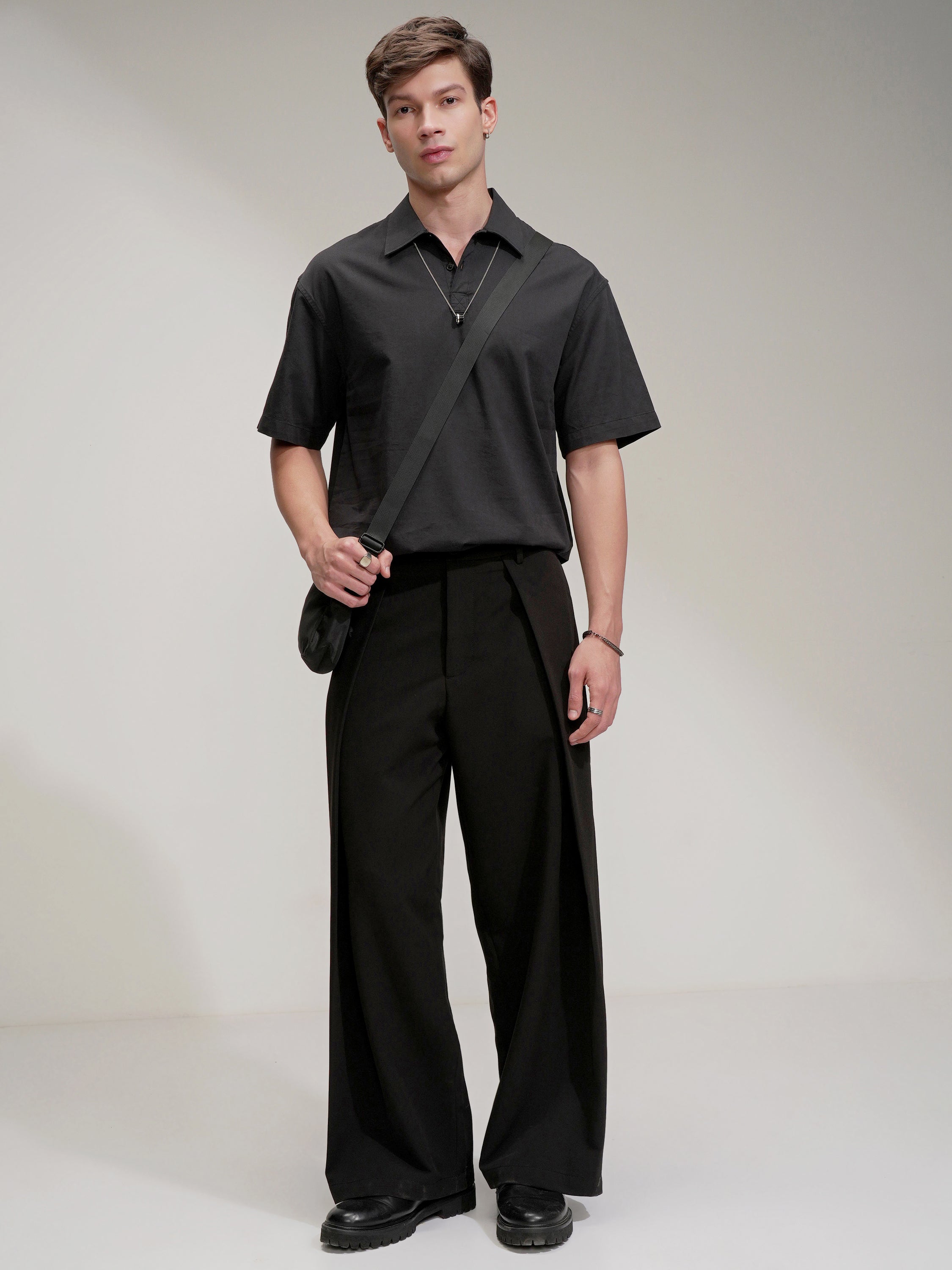 Highlander Men Black Self Design Oversized Fit Casual Shirt - Black - Image 2