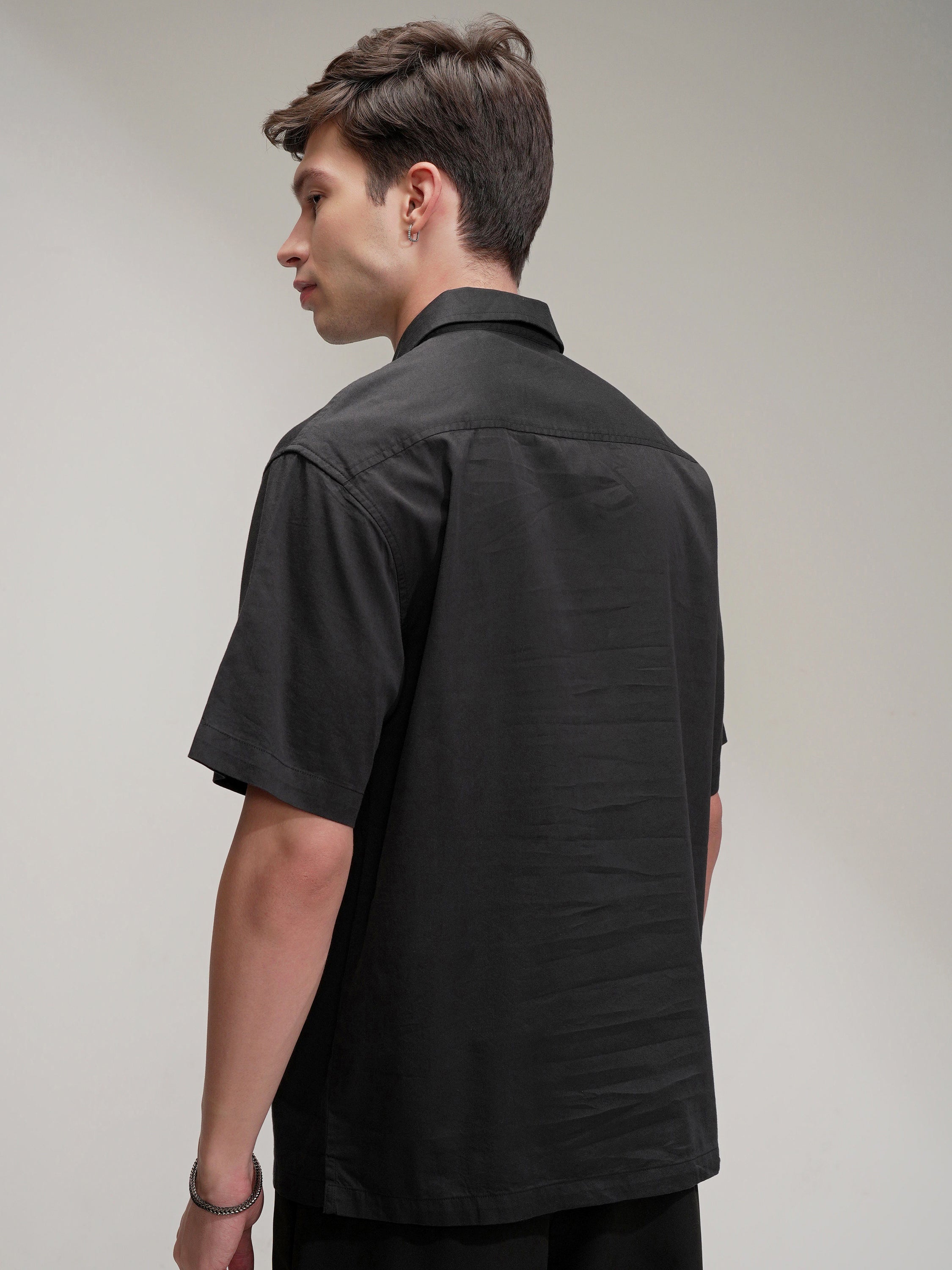 Highlander Men Black Self Design Oversized Fit Casual Shirt - Black - Image 3