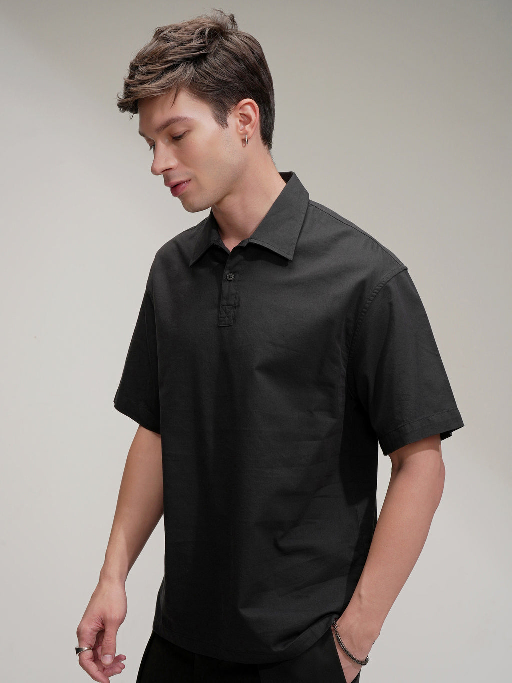 Highlander Men Black Self Design Oversized Fit Casual Shirt - Black - Image 4