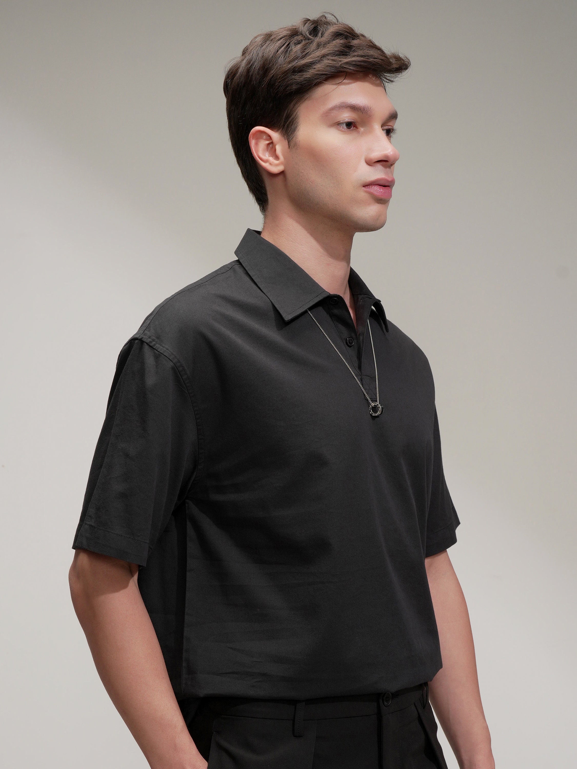 Highlander Men Black Self Design Oversized Fit Casual Shirt - Black - Image 6