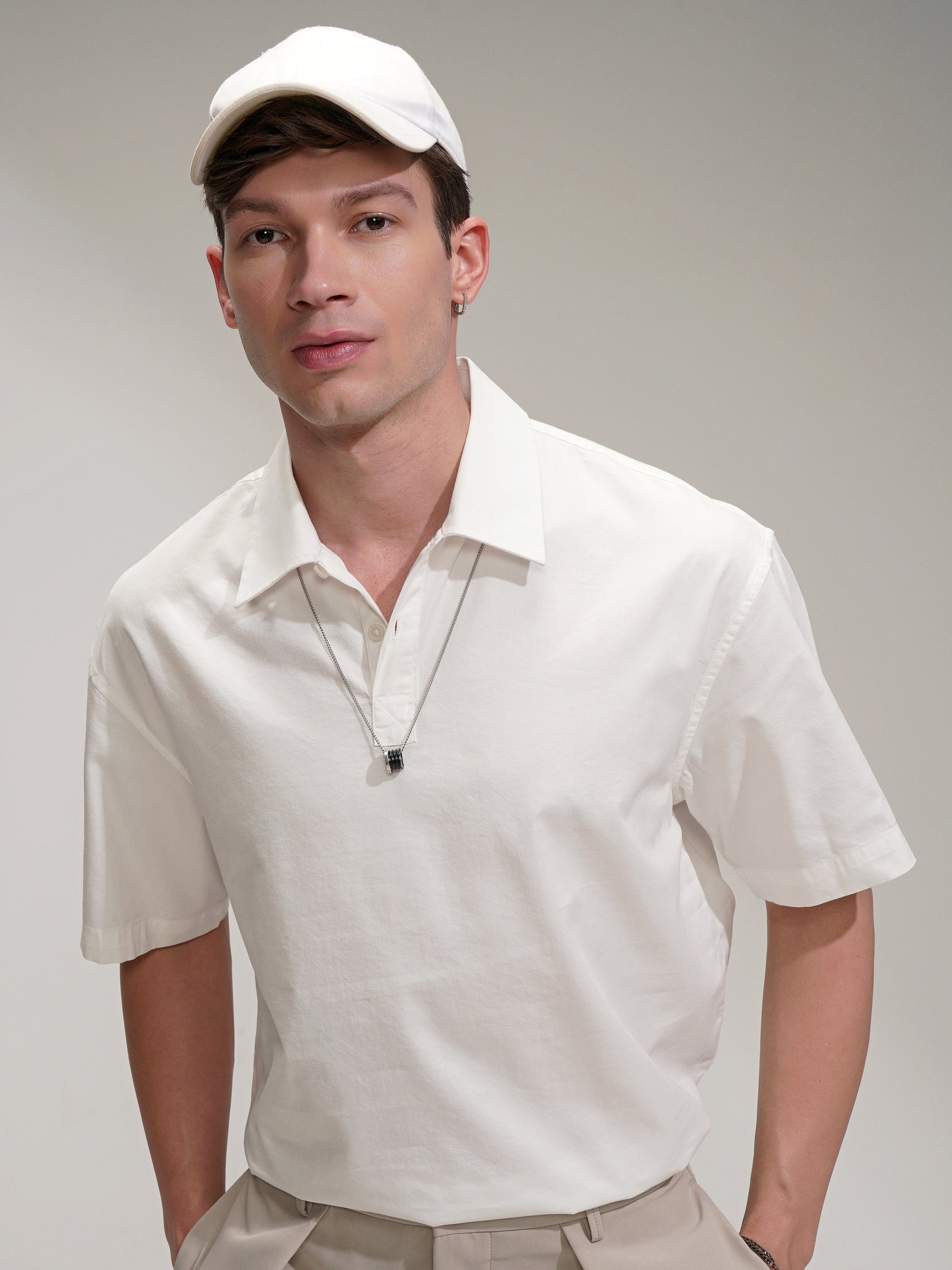Highlander Men White Self Design Oversized Fit Casual Shirt - White - Image 1
