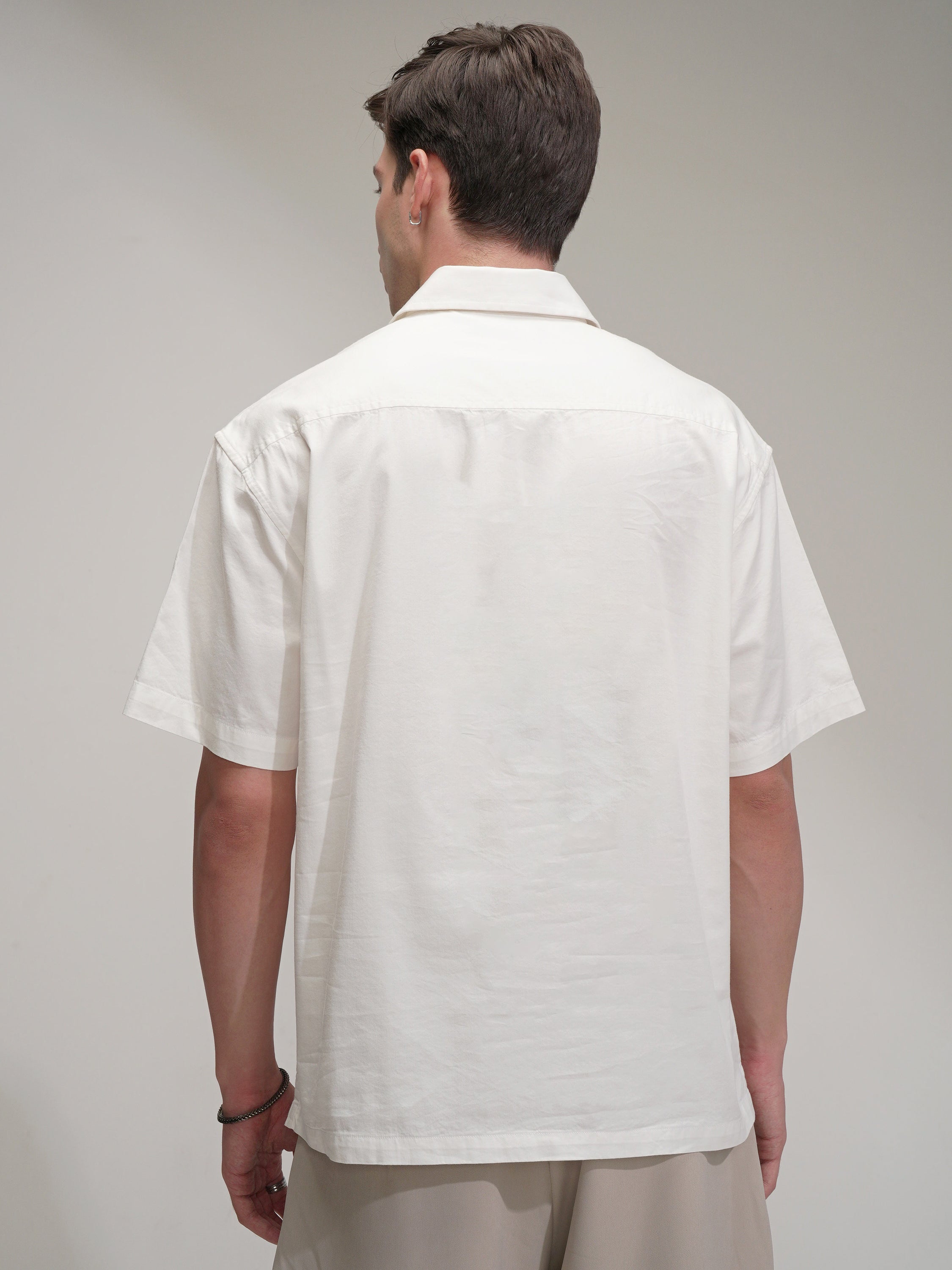 Highlander Men White Self Design Oversized Fit Casual Shirt - White - Image 3