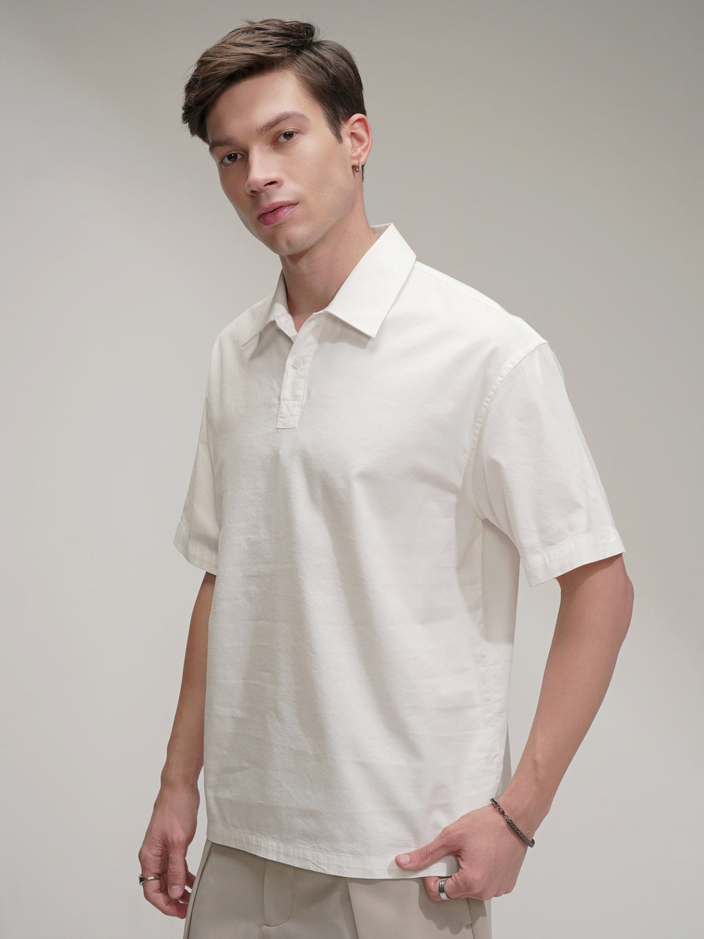 Highlander Men White Self Design Oversized Fit Casual Shirt - White - Image 4