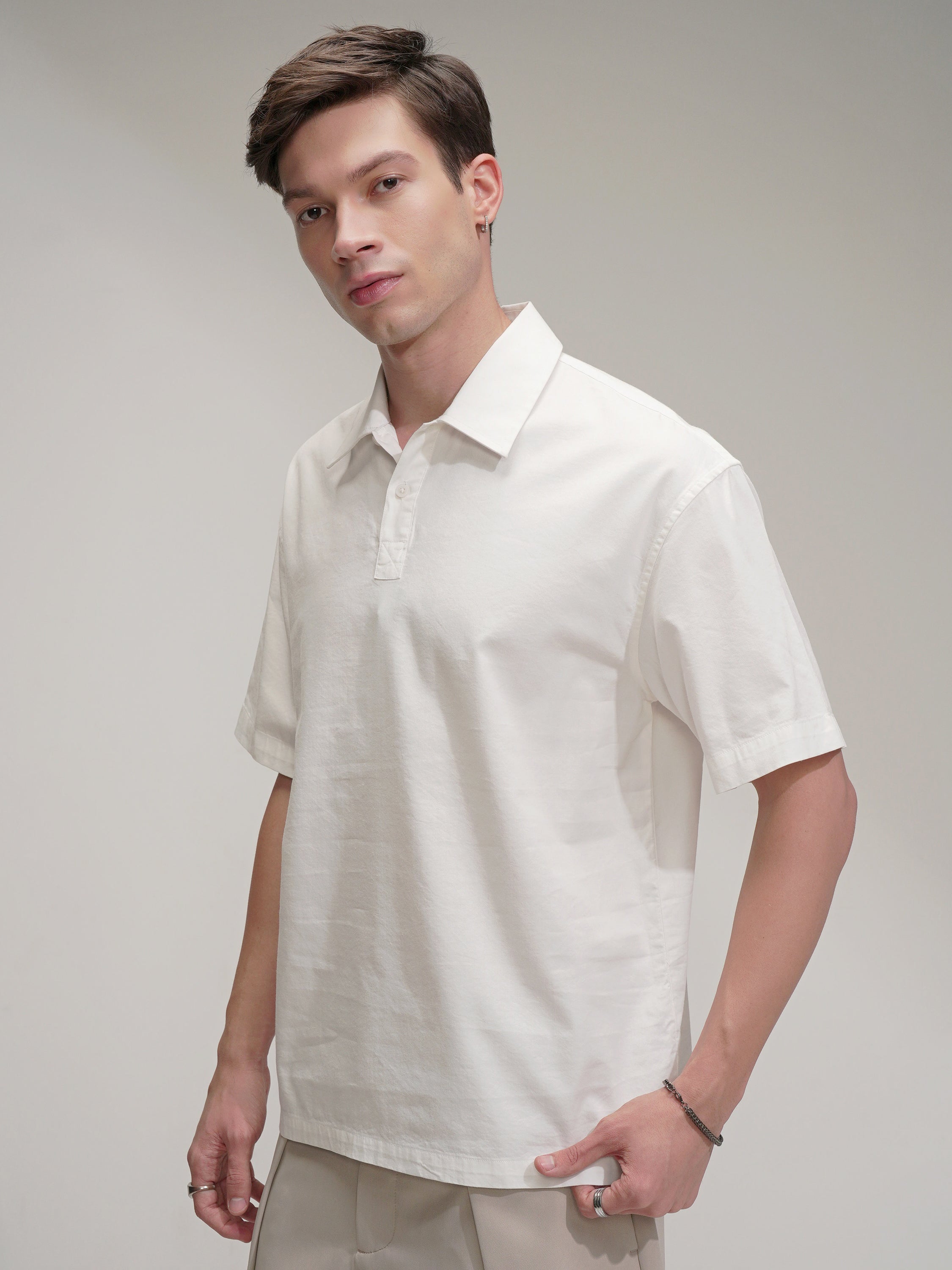 Highlander Men White Self Design Oversized Fit Casual Shirt - White - Image 4