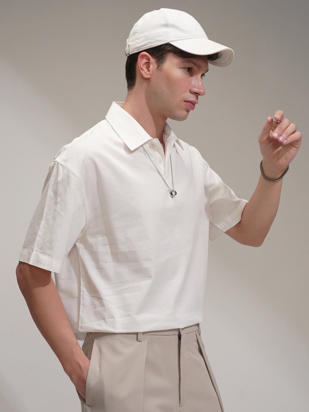Highlander Men White Self Design Oversized Fit Casual Shirt - White - Image 6