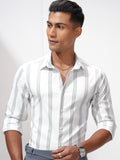 Highlander Men White Striped Slim Fit Casual Shirt - White - Image 1