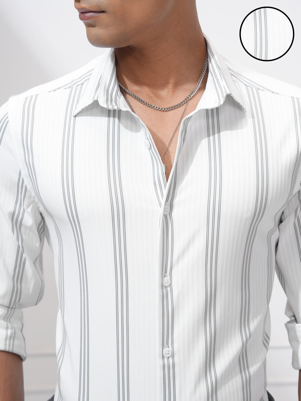 Highlander Men White Striped Slim Fit Casual Shirt - White - Image 5