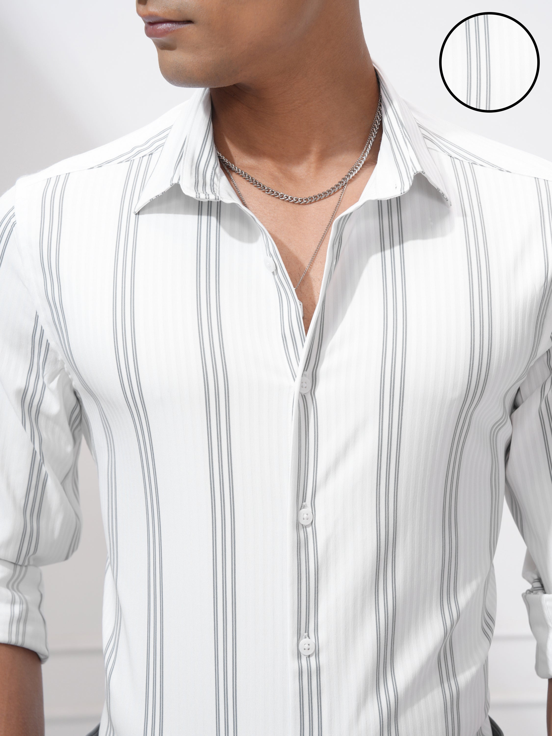 Highlander Men White Striped Slim Fit Casual Shirt - White - Image 5
