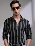 Highlander Men Black Striped Slim Fit Casual Shirt - Black - Image 1