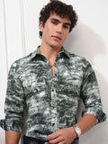 Highlander Men Olive Printed Slim Fit Casual Shirt - Olive - Image 1