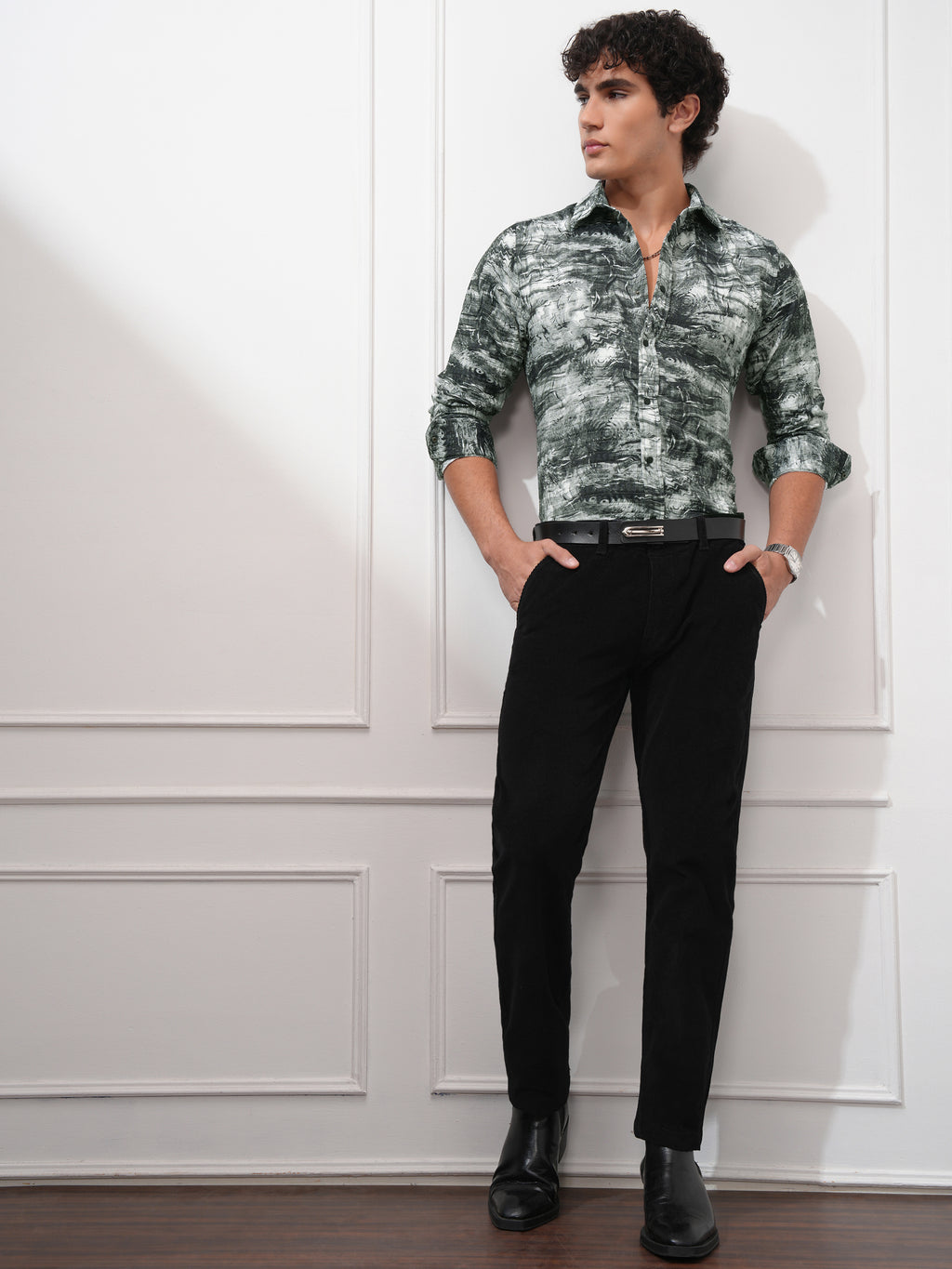 Highlander Men Olive Printed Slim Fit Casual Shirt - Olive - Image 2