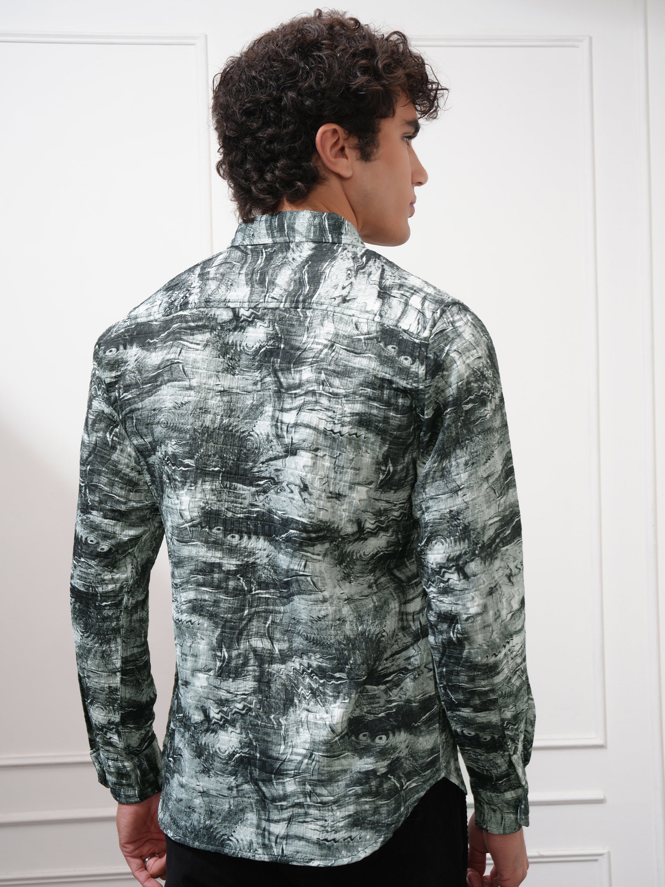 Highlander Men Olive Printed Slim Fit Casual Shirt - Olive - Image 3