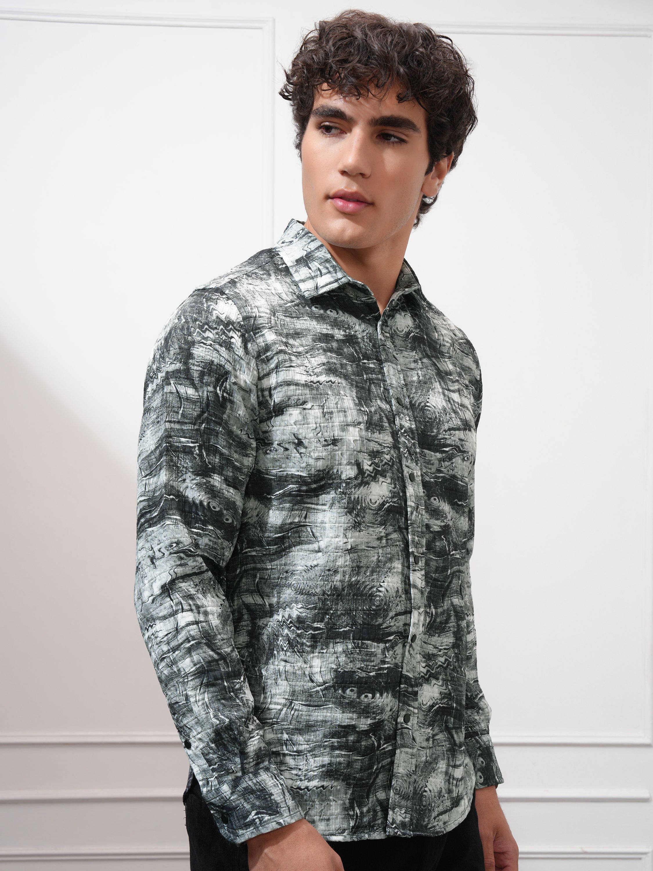 Highlander Men Olive Printed Slim Fit Casual Shirt - Olive - Image 6